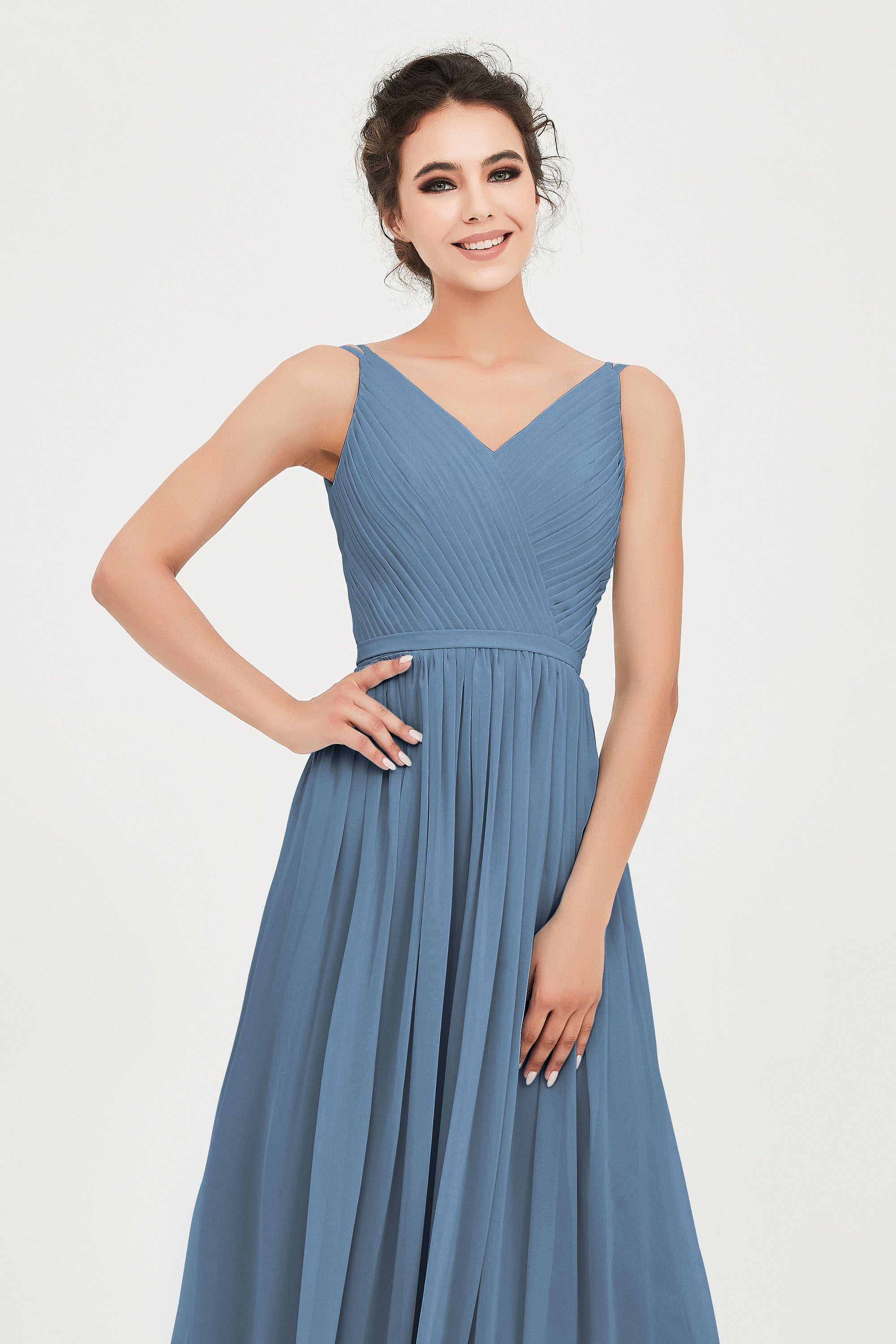 Custom Made V-neck Bridesmaid Dress Sleeveless Formal Evening Party Gowns Dresses