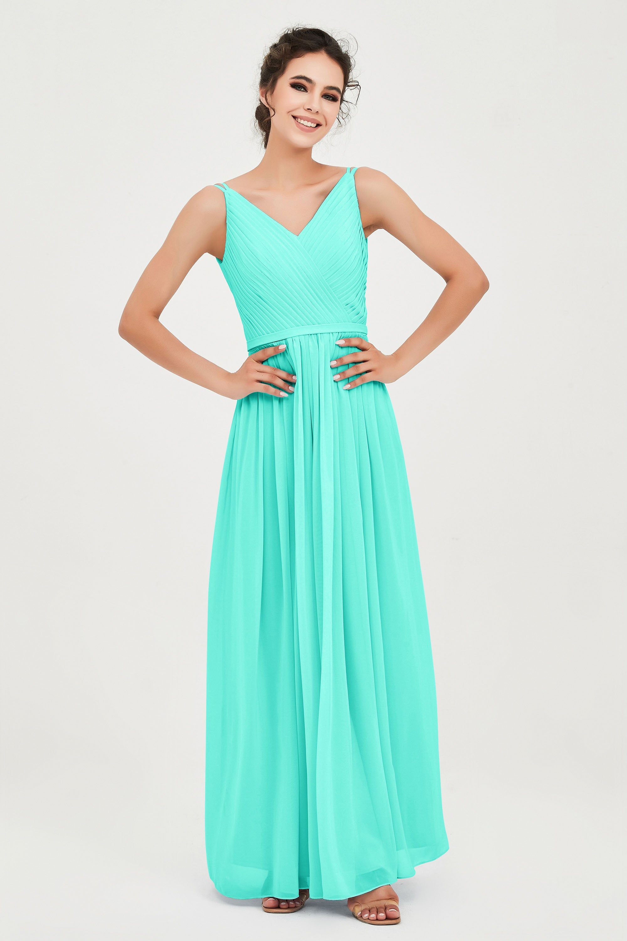 Custom Made V-neck Bridesmaid Dress Sleeveless Formal Evening Party Gowns Dresses