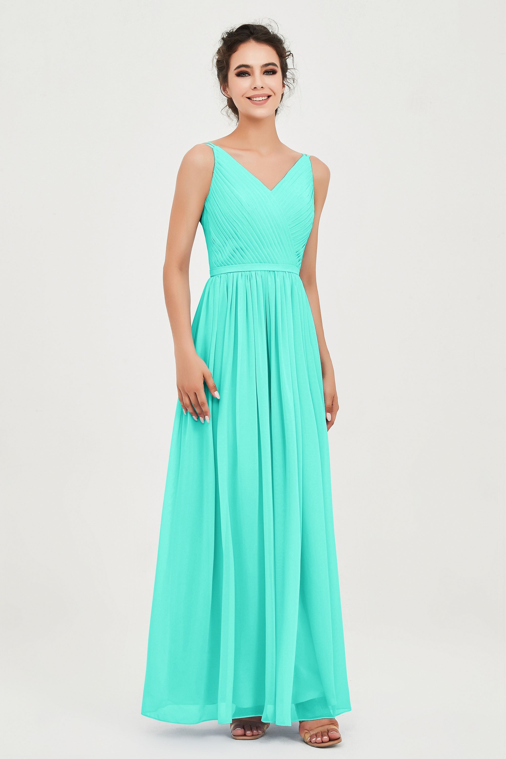 Custom Made V-neck Bridesmaid Dress Sleeveless Formal Evening Party Gowns Dresses