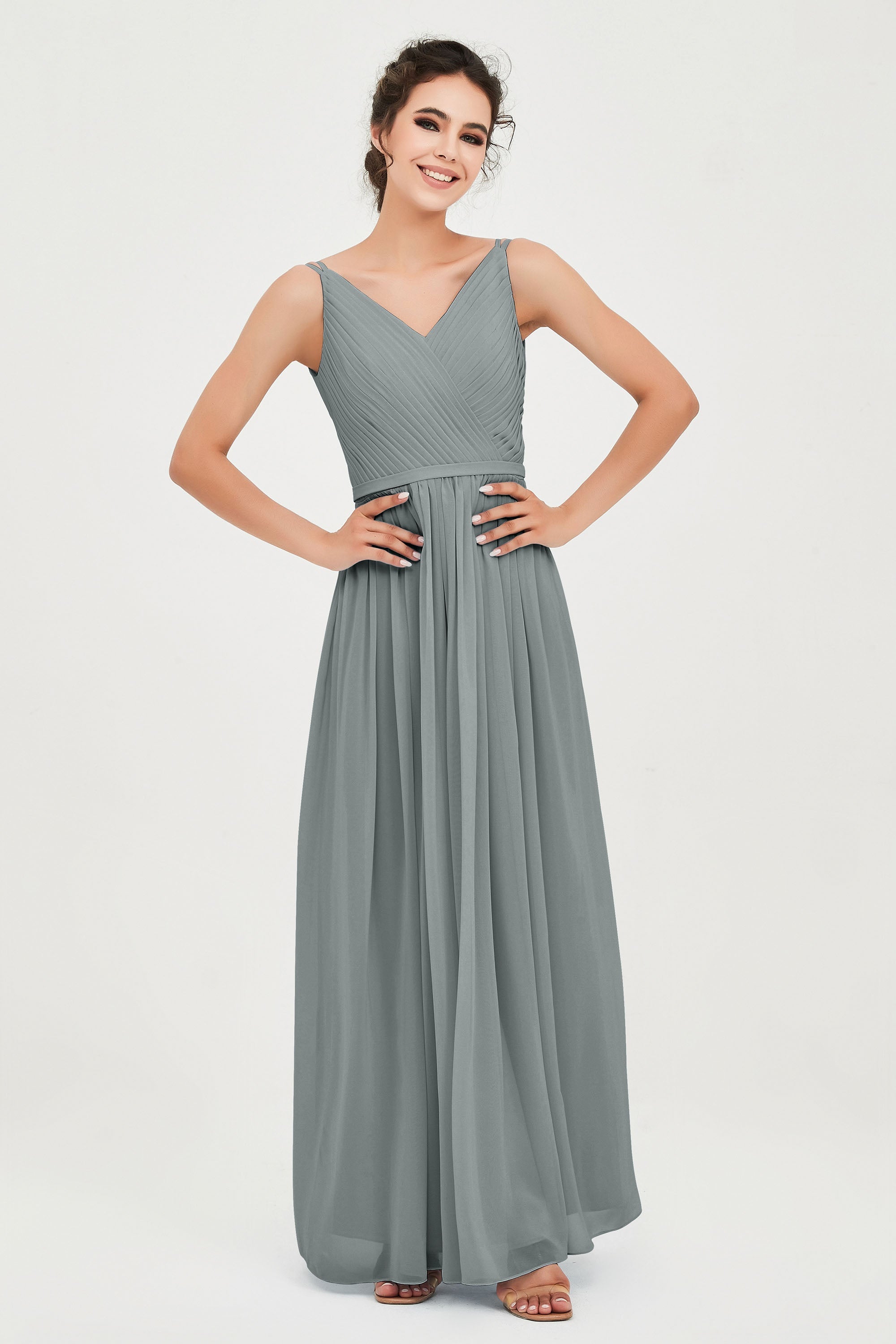 Custom Made V-neck Bridesmaid Dress Sleeveless Formal Evening Party Gowns Dresses