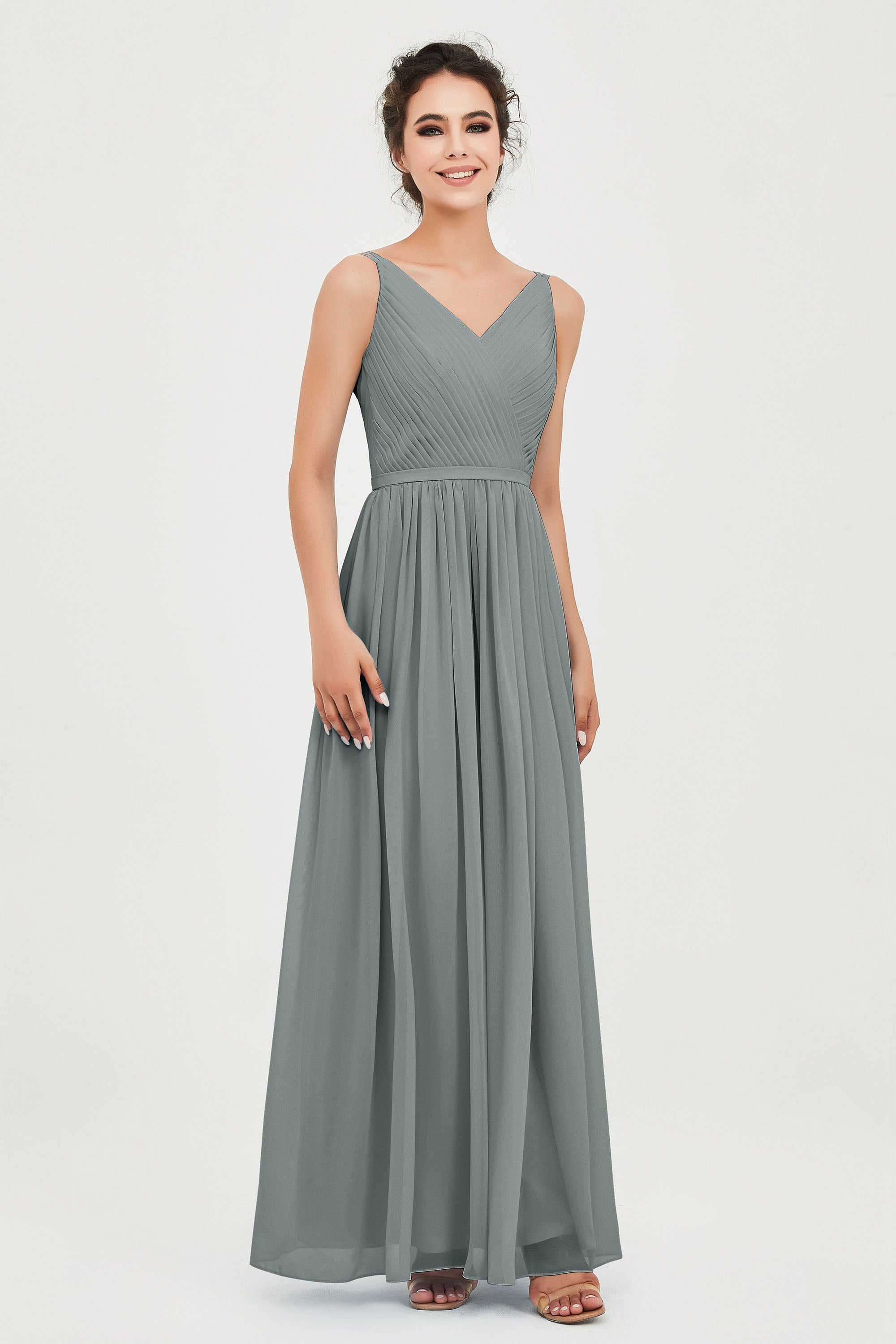 Custom Made V-neck Bridesmaid Dress Sleeveless Formal Evening Party Gowns Dresses