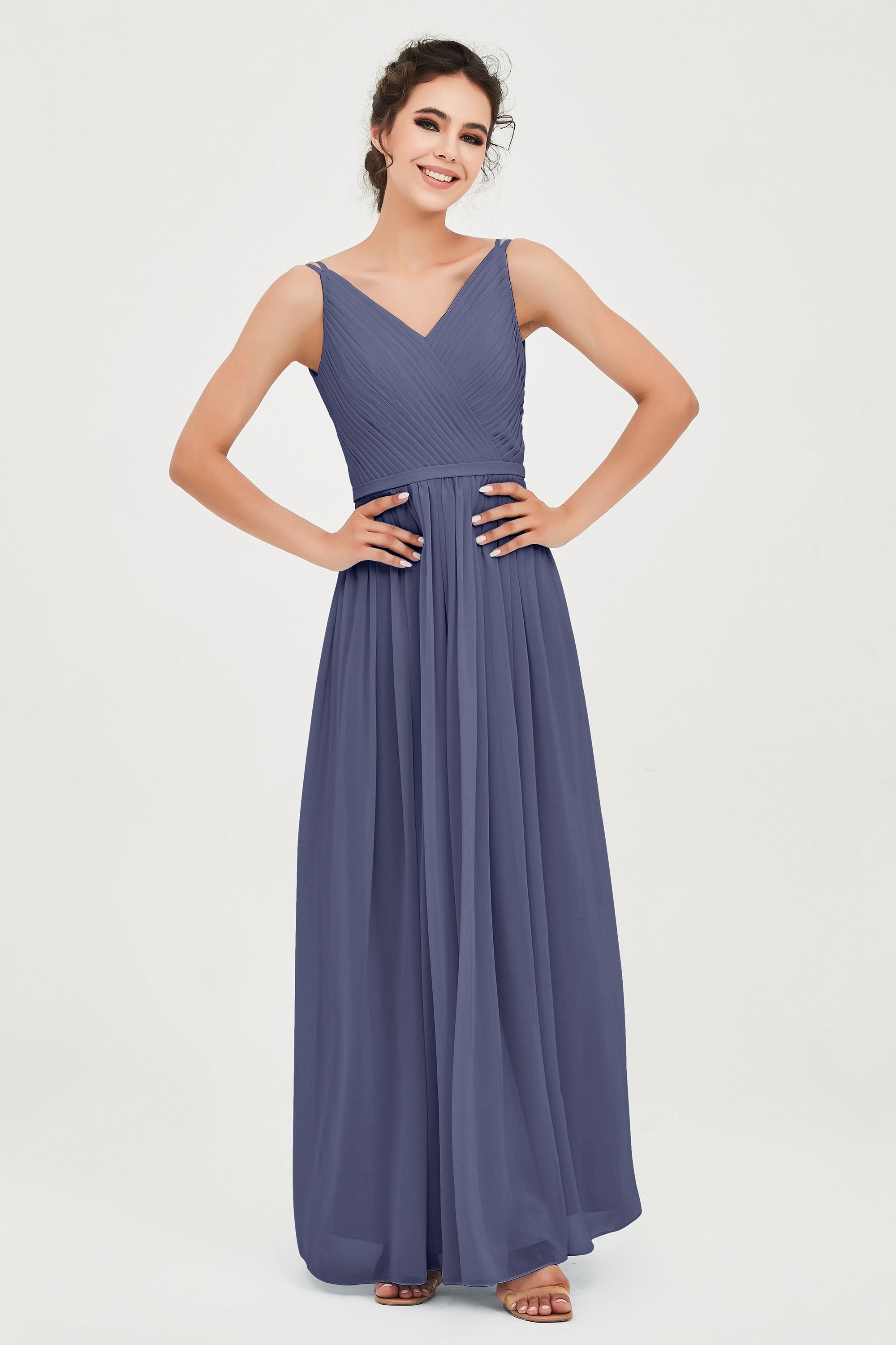 Custom Made V-neck Bridesmaid Dress Sleeveless Formal Evening Party Gowns Dresses