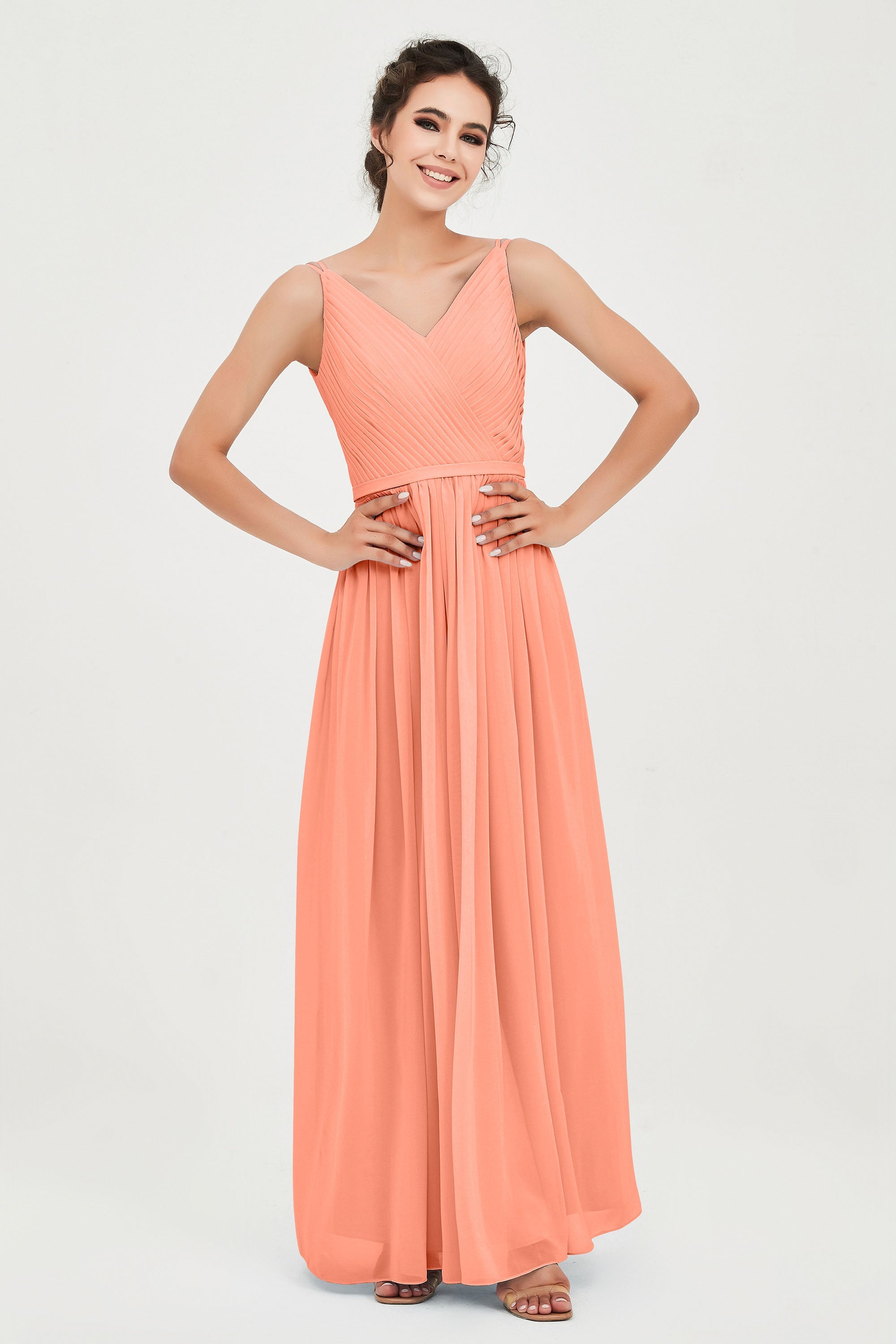Custom Made V-neck Bridesmaid Dress Sleeveless Formal Evening Party Gowns Dresses