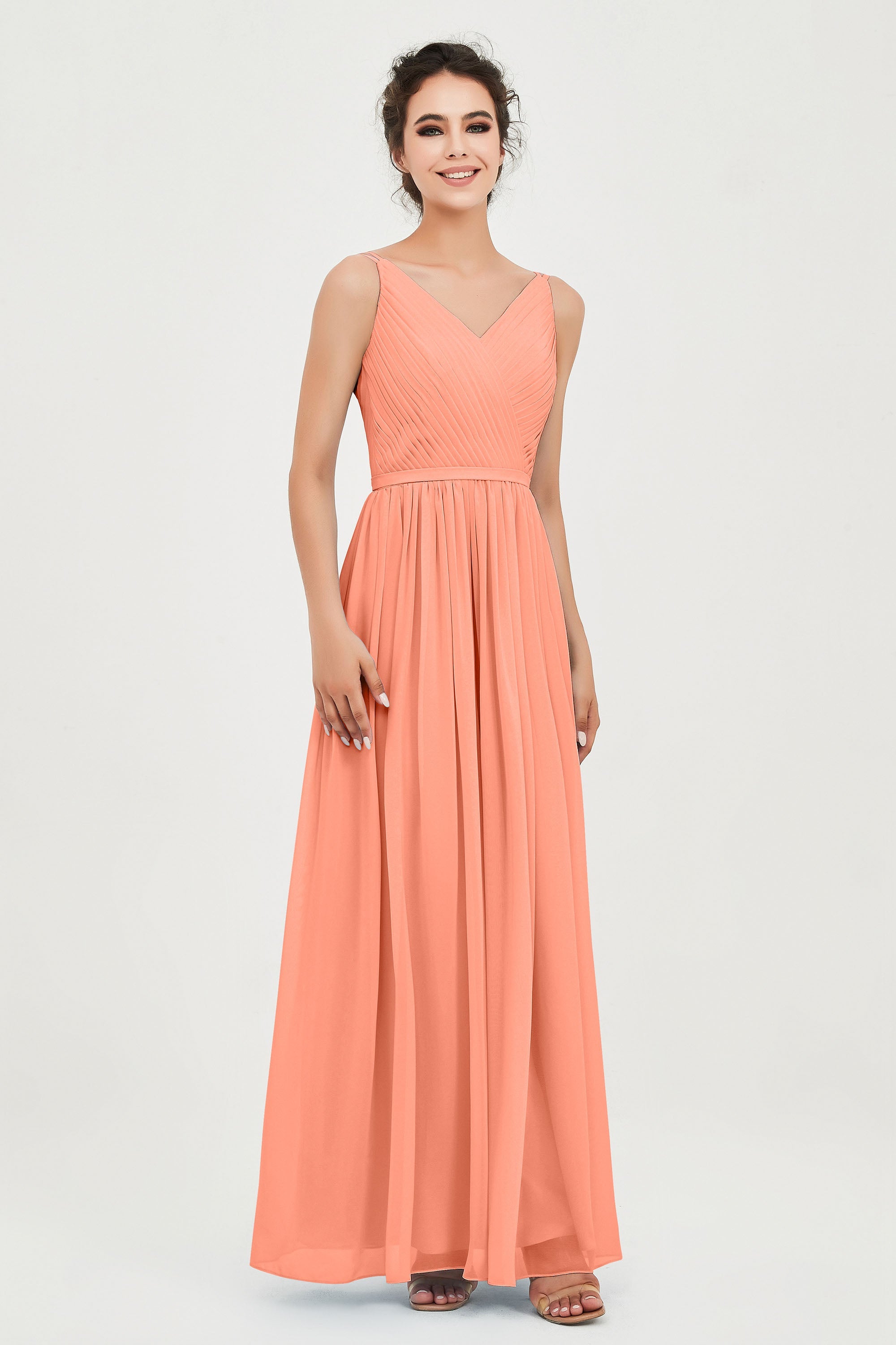Custom Made V-neck Bridesmaid Dress Sleeveless Formal Evening Party Gowns Dresses