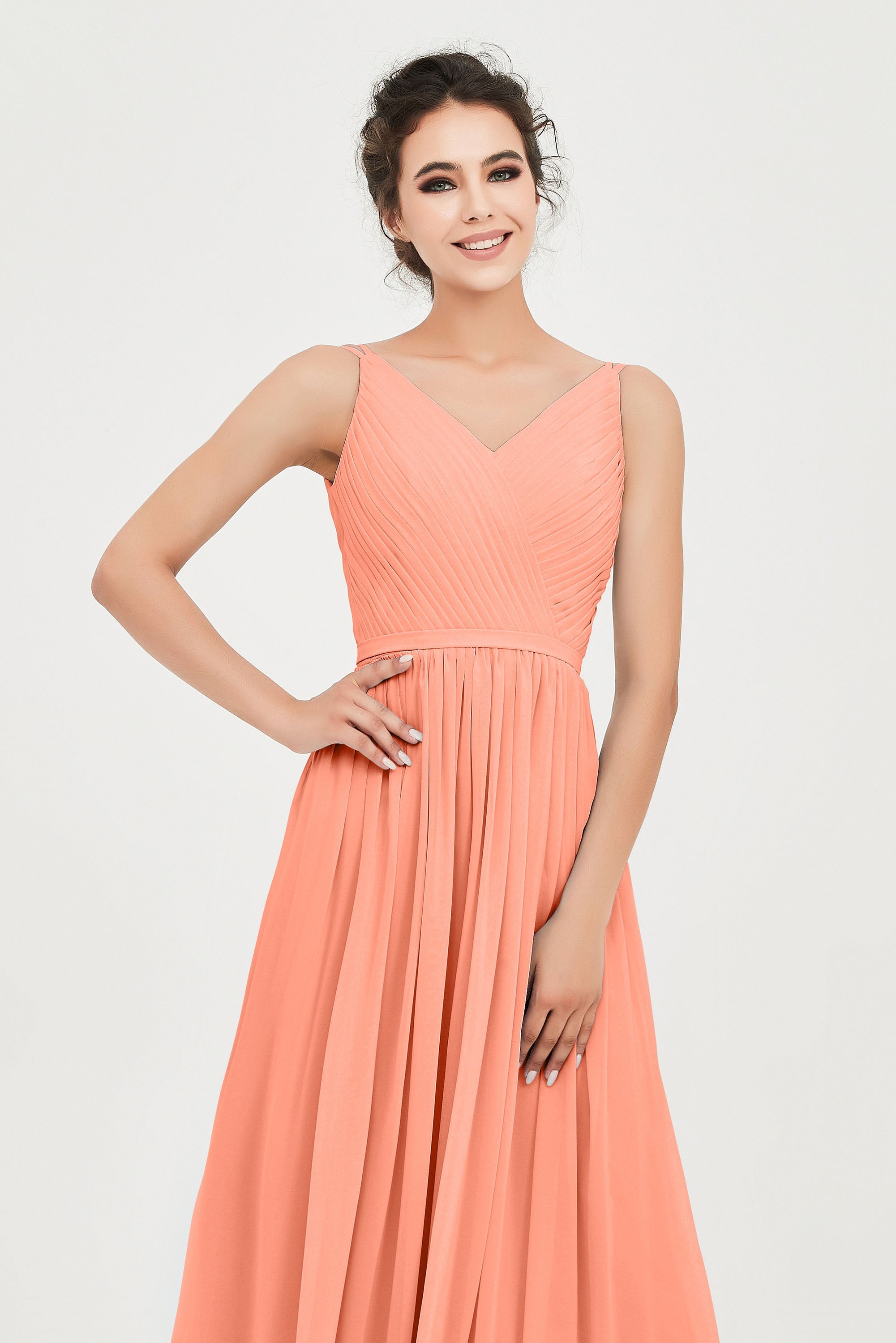 Custom Made V-neck Bridesmaid Dress Sleeveless Formal Evening Party Gowns Dresses