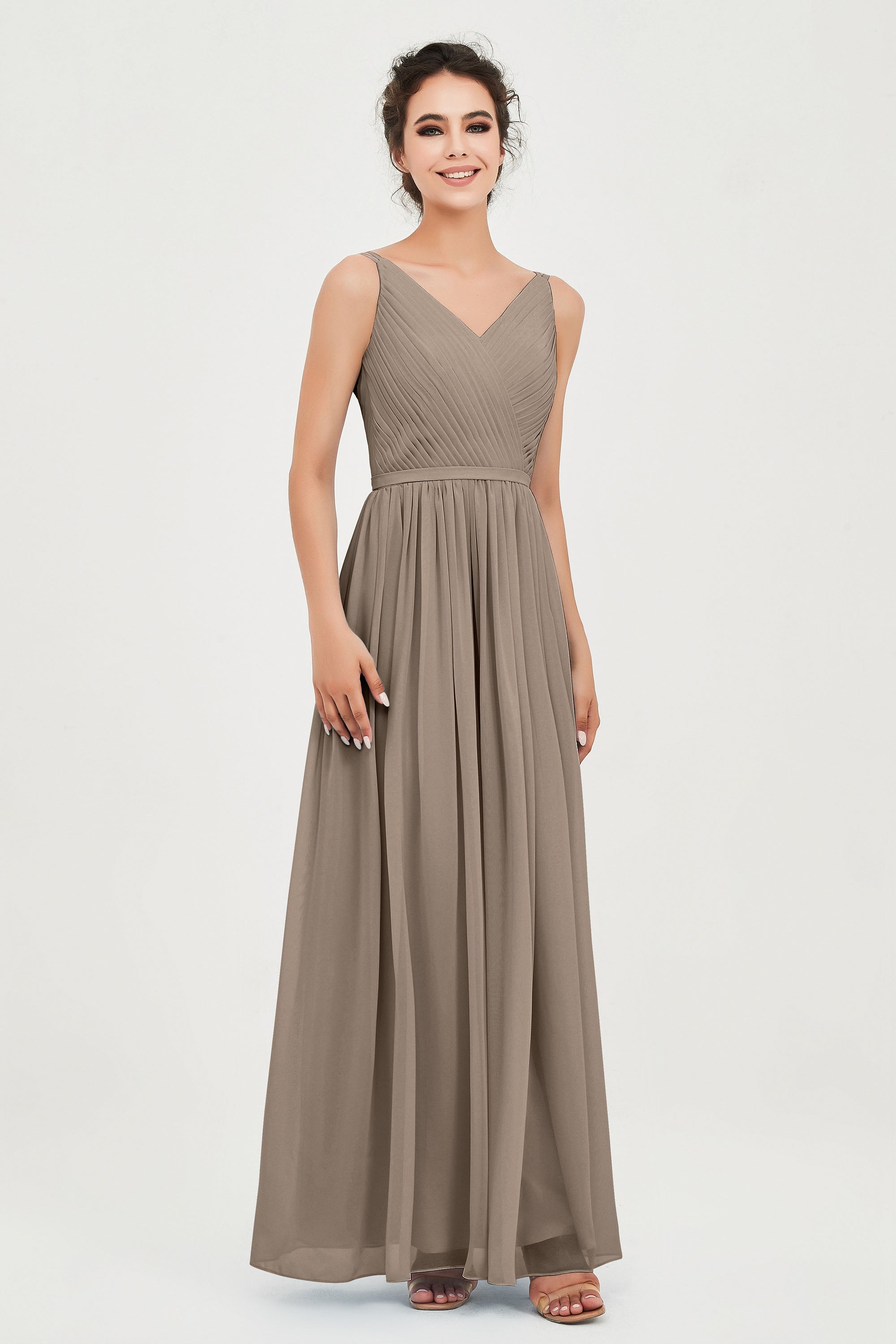 Custom Made V-neck Bridesmaid Dress Sleeveless Formal Evening Party Gowns Dresses