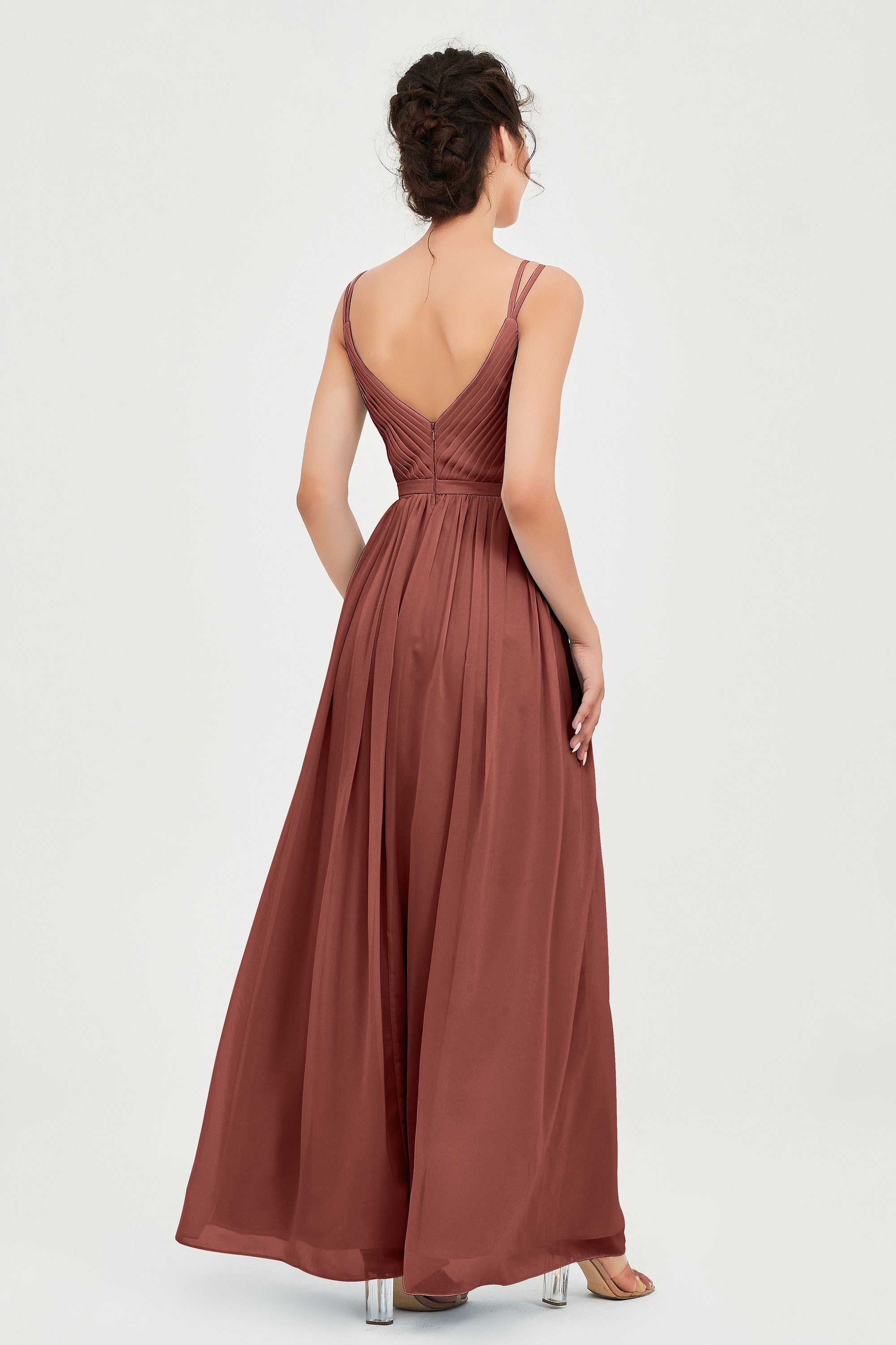 Custom Made V-neck Bridesmaid Dress Sleeveless Formal Evening Party Gowns Dresses