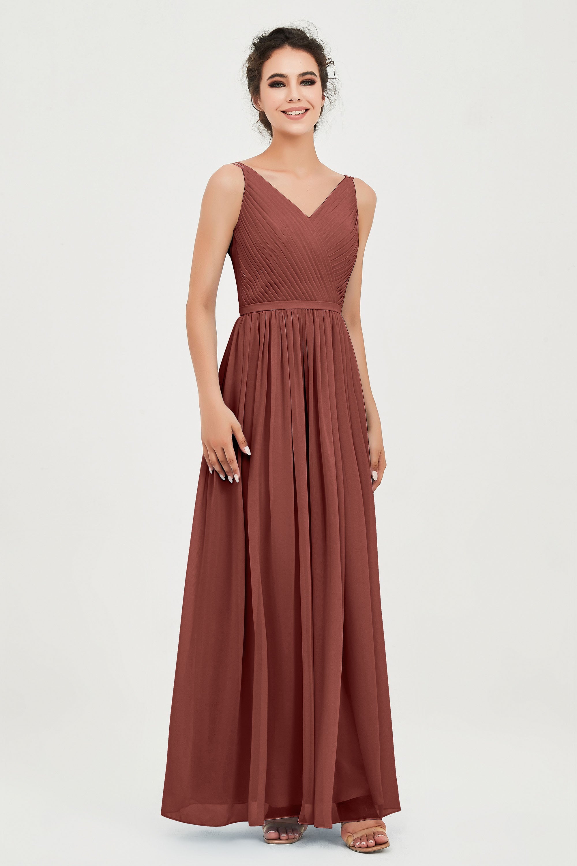 Custom Made V-neck Bridesmaid Dress Sleeveless Formal Evening Party Gowns Dresses