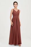 Custom Made V-neck Bridesmaid Dress Sleeveless Formal Evening Party Gowns Dresses