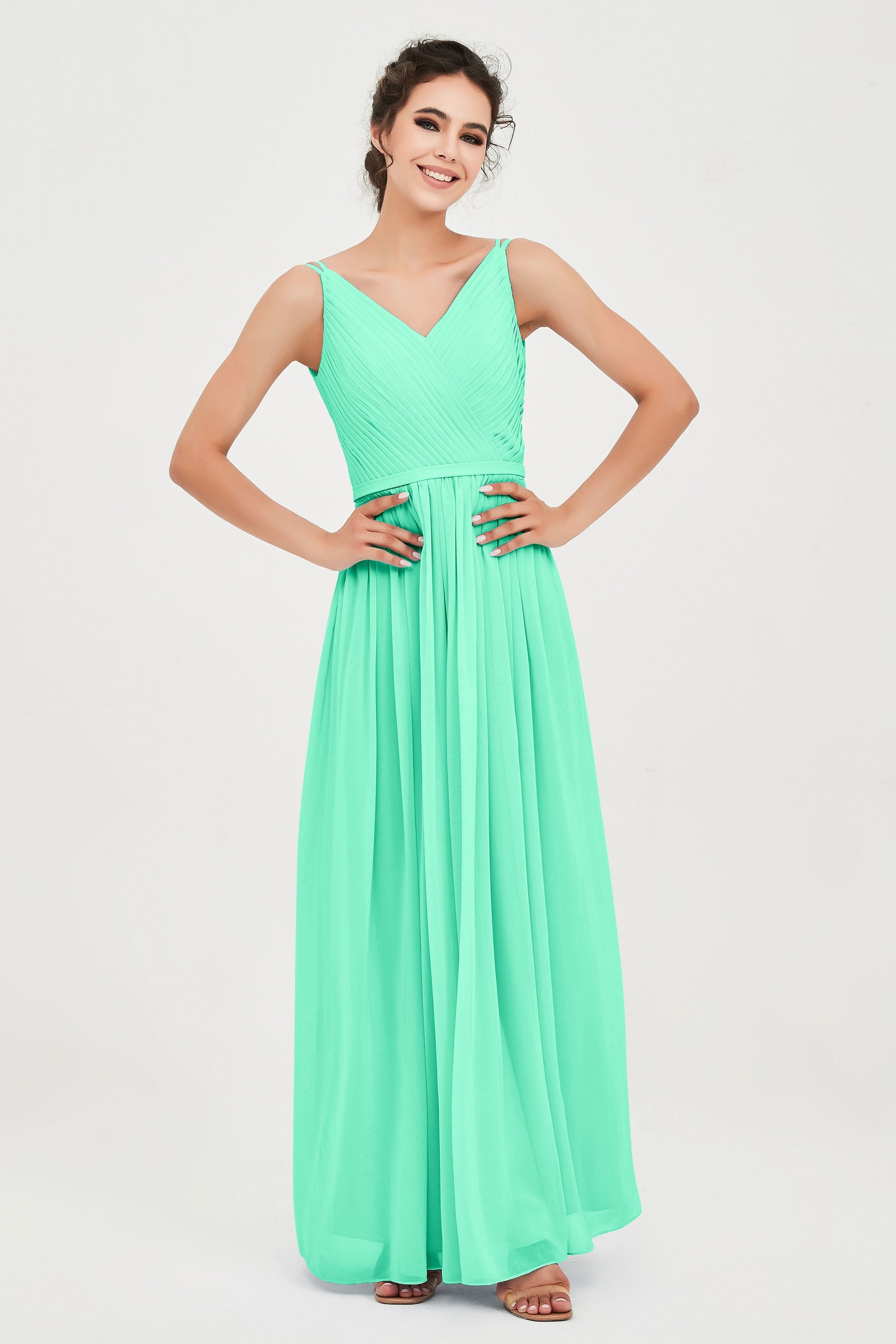 Custom Made V-neck Bridesmaid Dress Sleeveless Formal Evening Party Gowns Dresses