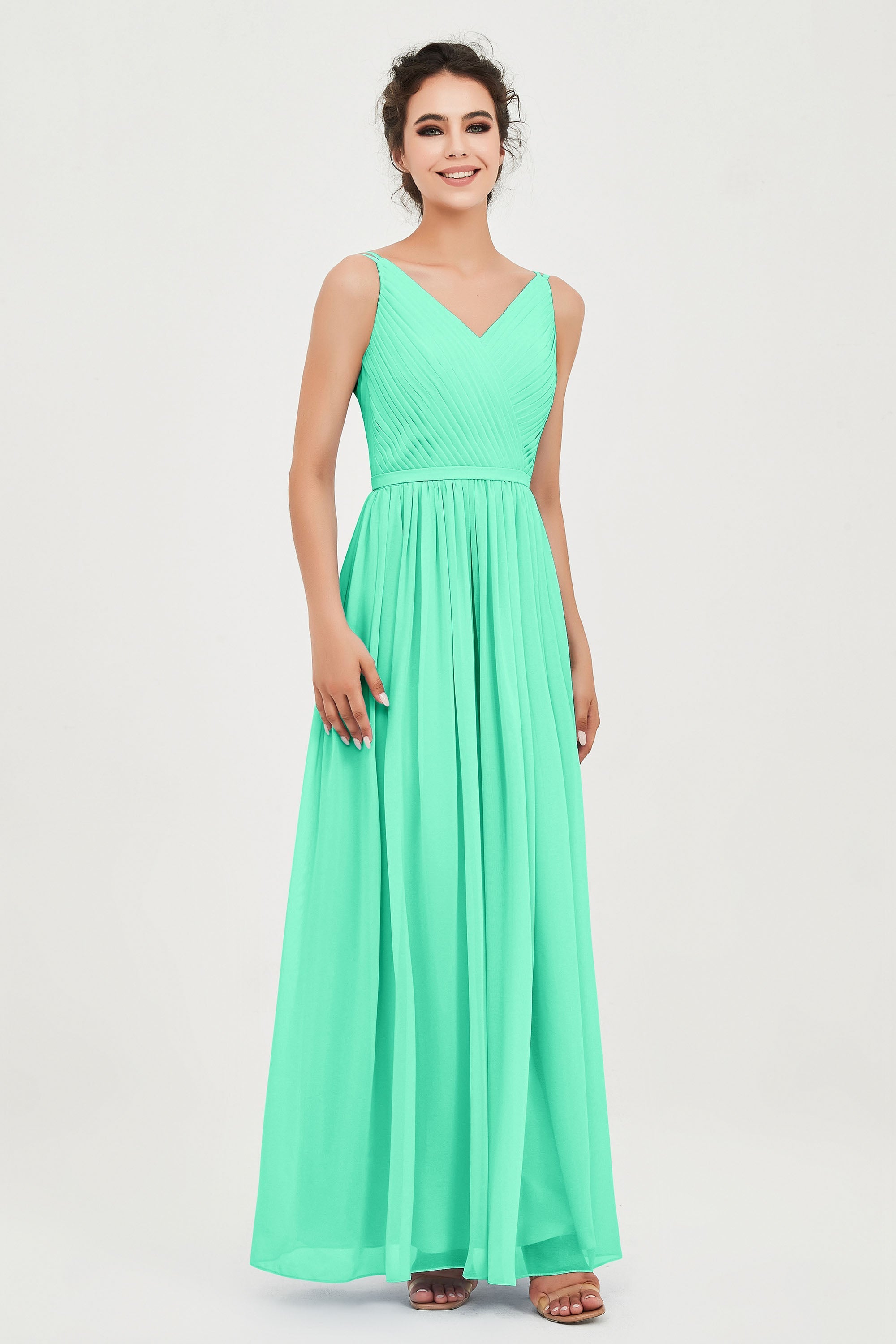Custom Made V-neck Bridesmaid Dress Sleeveless Formal Evening Party Gowns Dresses