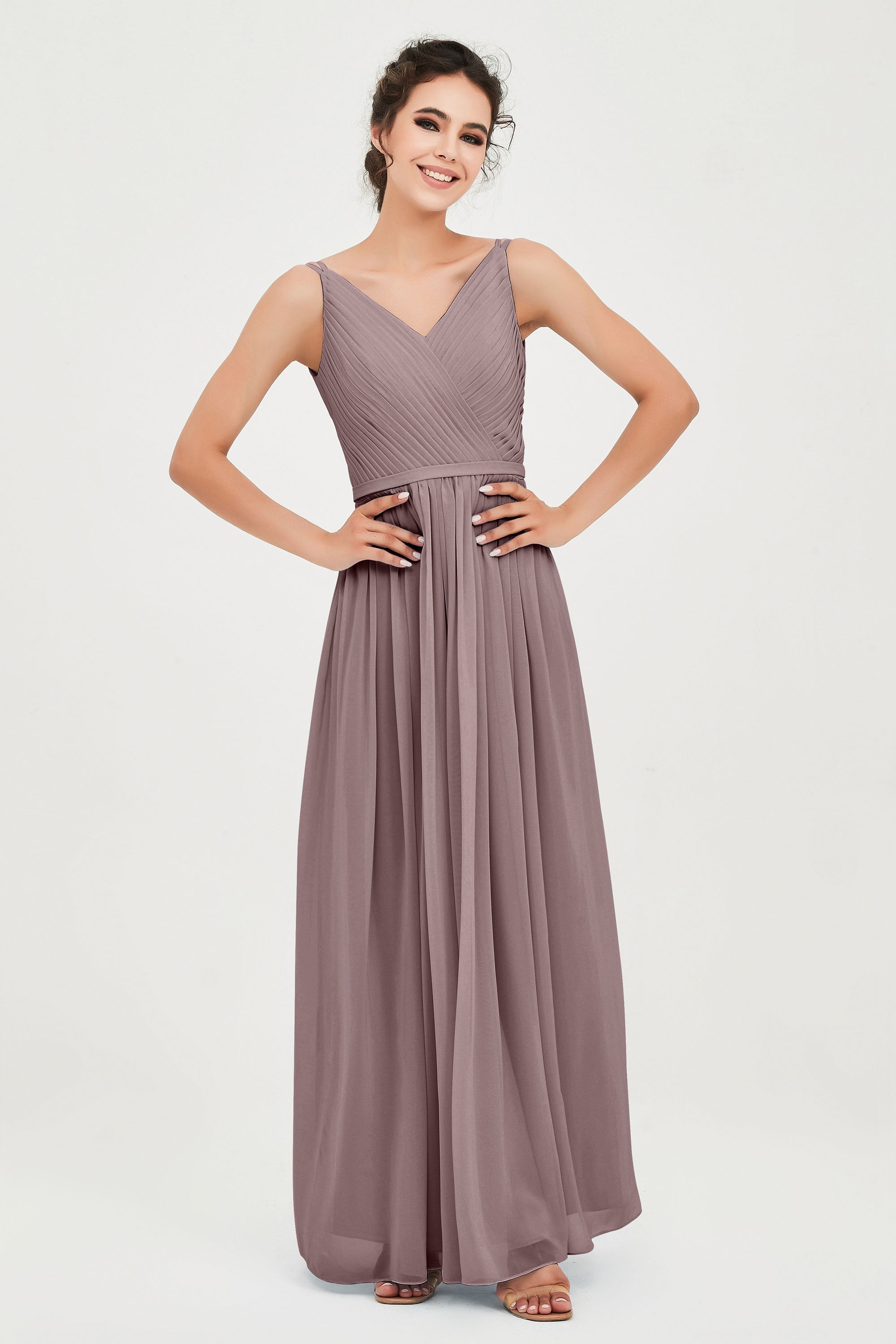 Custom Made V-neck Bridesmaid Dress Sleeveless Formal Evening Party Gowns Dresses