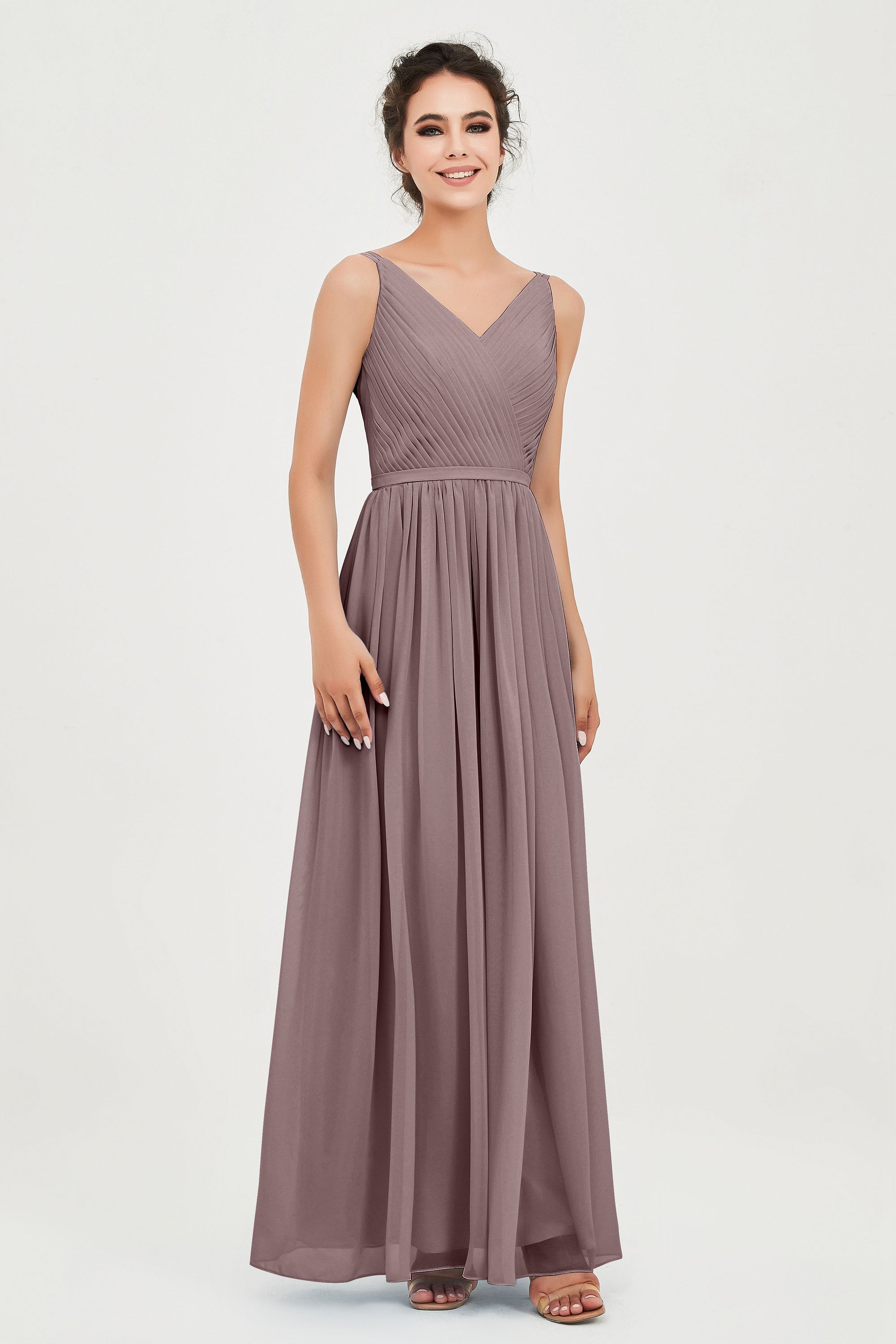 Custom Made V-neck Bridesmaid Dress Sleeveless Formal Evening Party Gowns Dresses