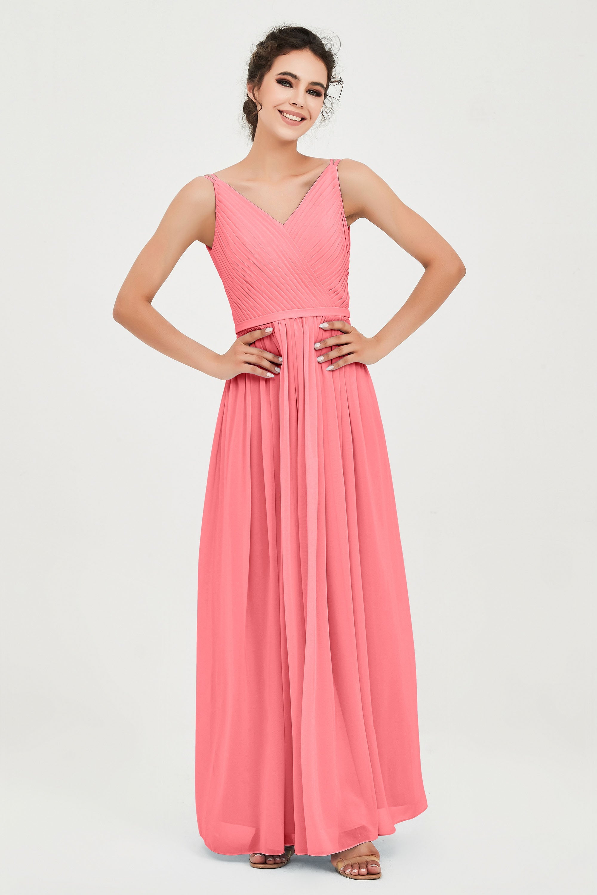 Custom Made V-neck Bridesmaid Dress Sleeveless Formal Evening Party Gowns Dresses