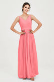 Custom Made V-neck Bridesmaid Dress Sleeveless Formal Evening Party Gowns Dresses