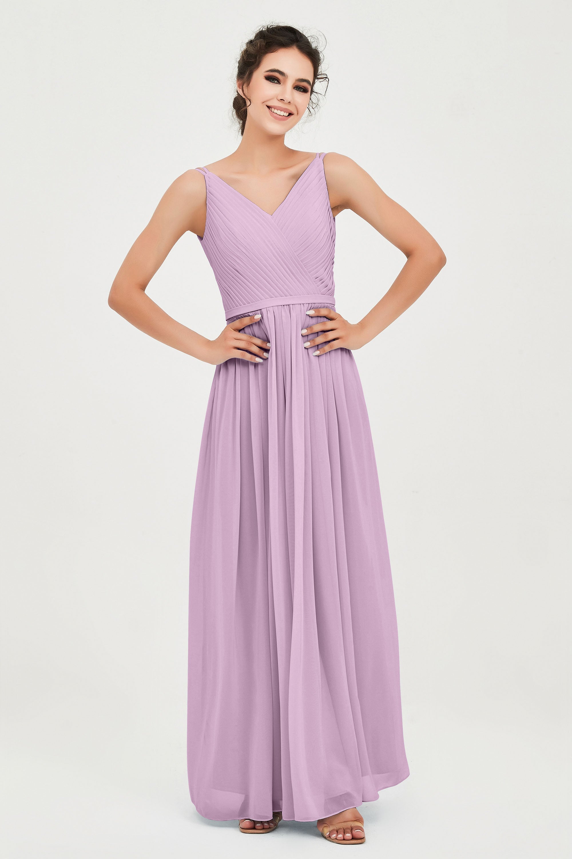 Custom Made V-neck Bridesmaid Dress Sleeveless Formal Evening Party Gowns Dresses