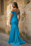 Off the Shoulder Royal Blue Prom Dress with Train