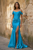 Off the Shoulder Royal Blue Prom Dress with Train