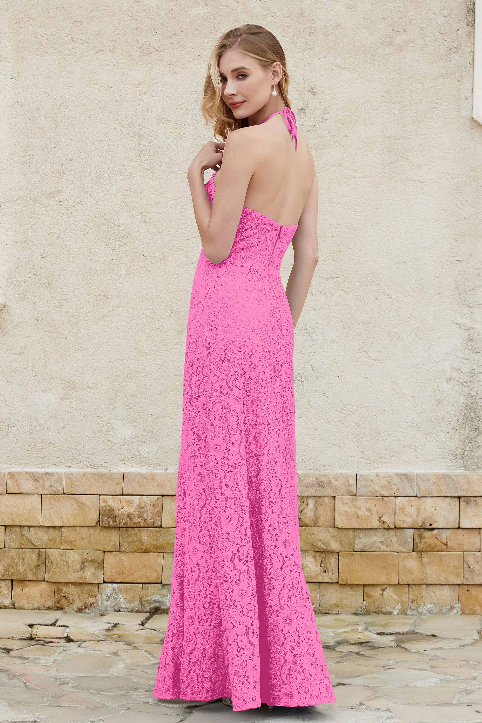 Sheath Lace Halter Bridesmaid Dress Featuring Formal Evening Party Dresses Gowns