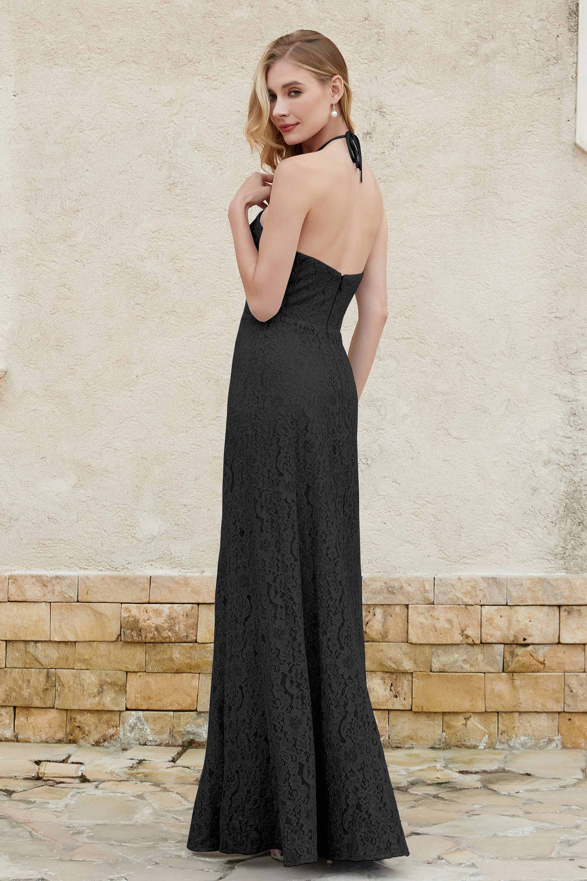 Sheath Lace Halter Bridesmaid Dress Featuring Formal Evening Party Dresses Gowns