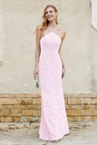 Sheath Lace Halter Bridesmaid Dress Featuring Formal Evening Party Dresses Gowns