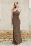 Sheath Lace Halter Bridesmaid Dress Featuring Formal Evening Party Dresses Gowns