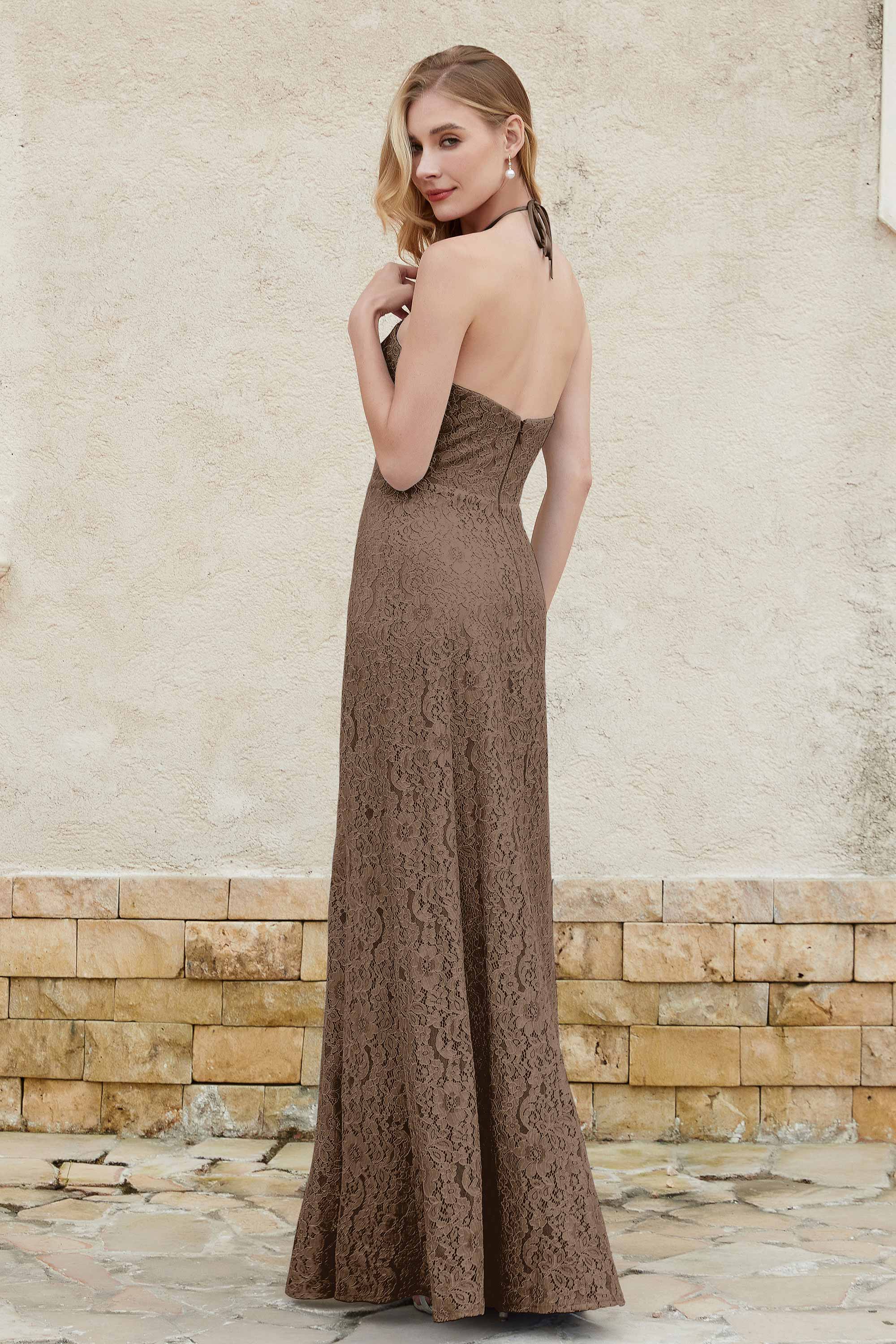 Sheath Lace Halter Bridesmaid Dress Featuring Formal Evening Party Dresses Gowns