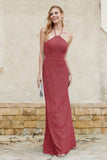 Sheath Lace Halter Bridesmaid Dress Featuring Formal Evening Party Dresses Gowns