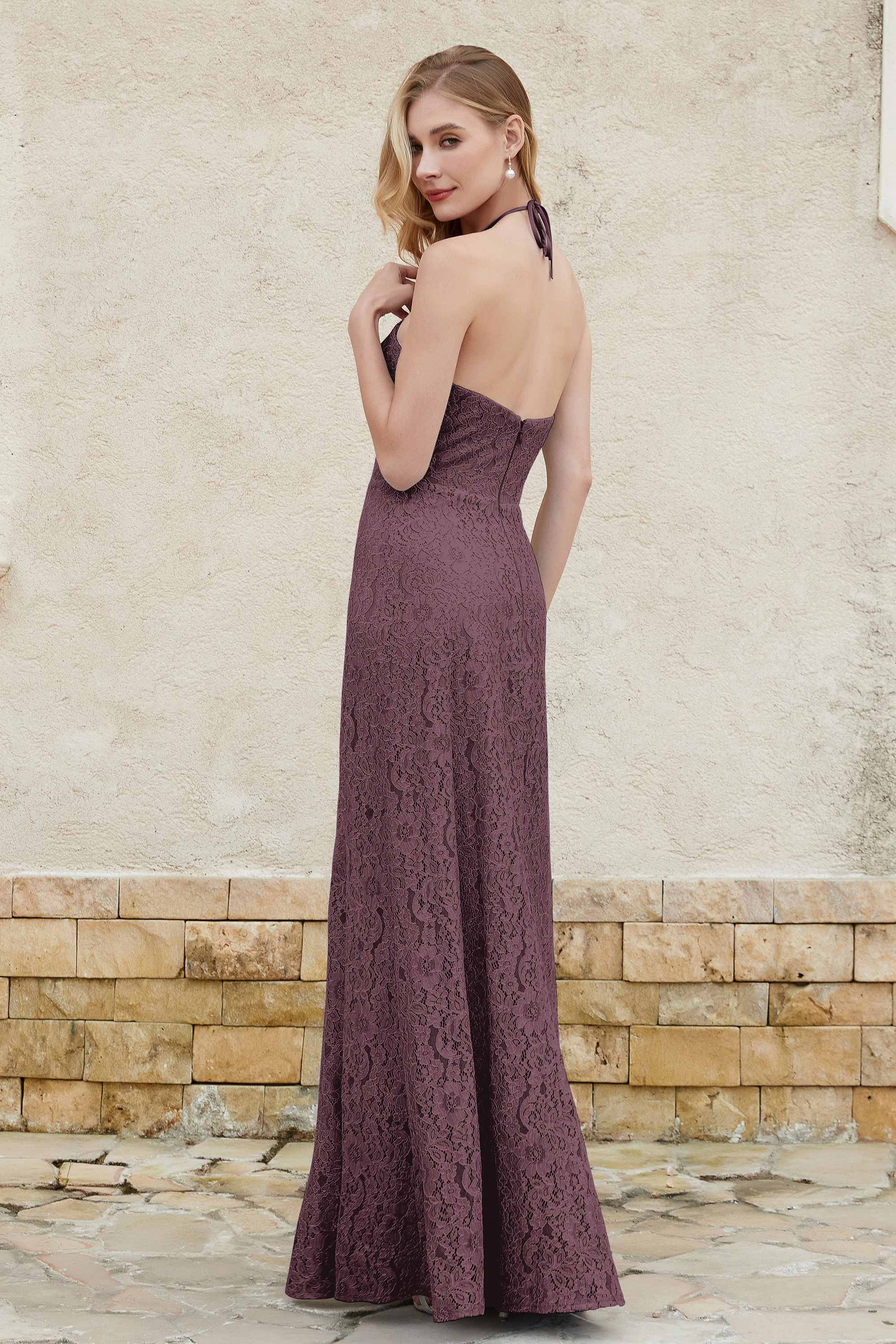 Sheath Lace Halter Bridesmaid Dress Featuring Formal Evening Party Dresses Gowns
