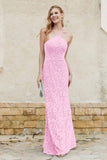 Sheath Lace Halter Bridesmaid Dress Featuring Formal Evening Party Dresses Gowns