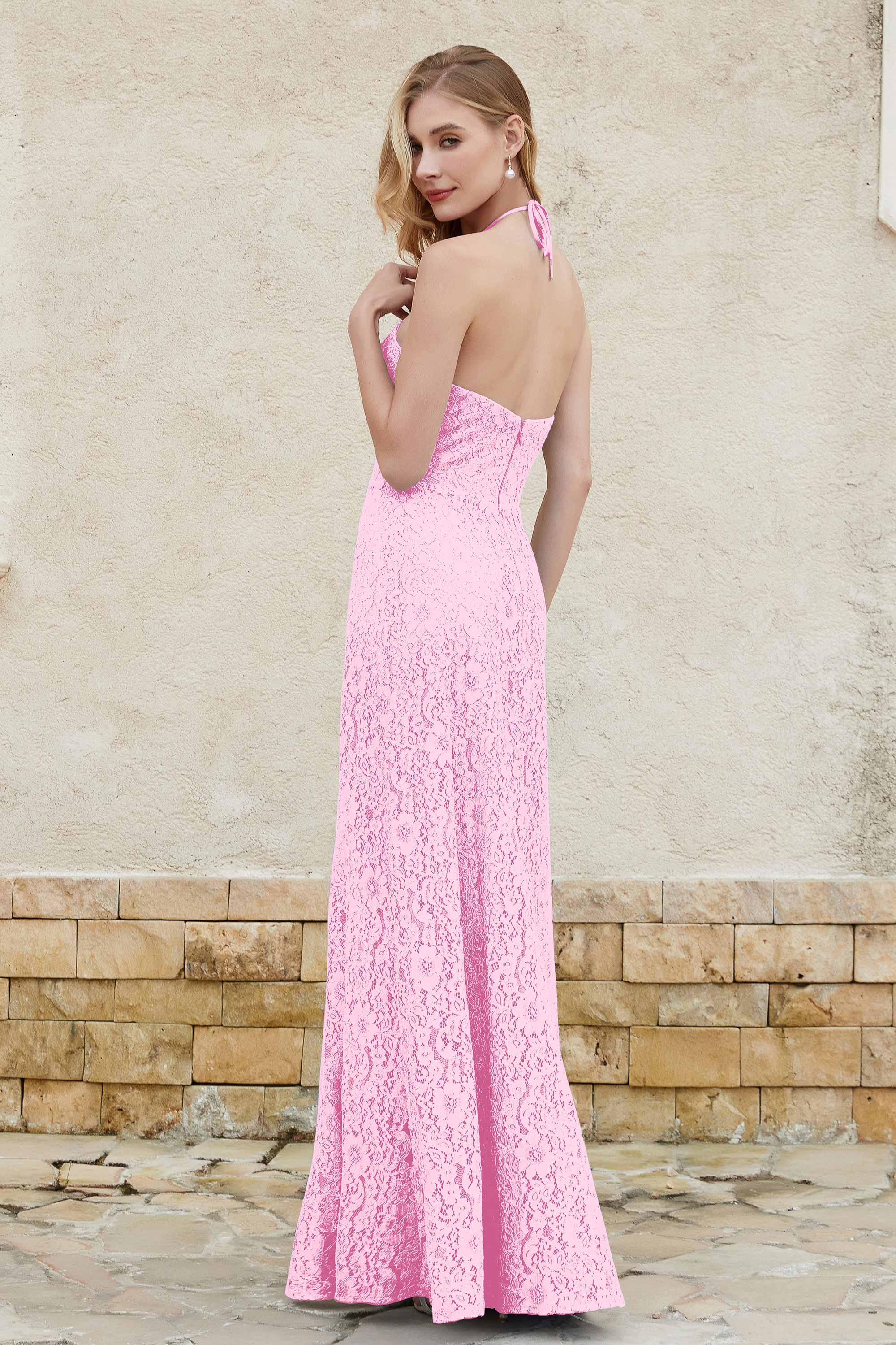 Sheath Lace Halter Bridesmaid Dress Featuring Formal Evening Party Dresses Gowns