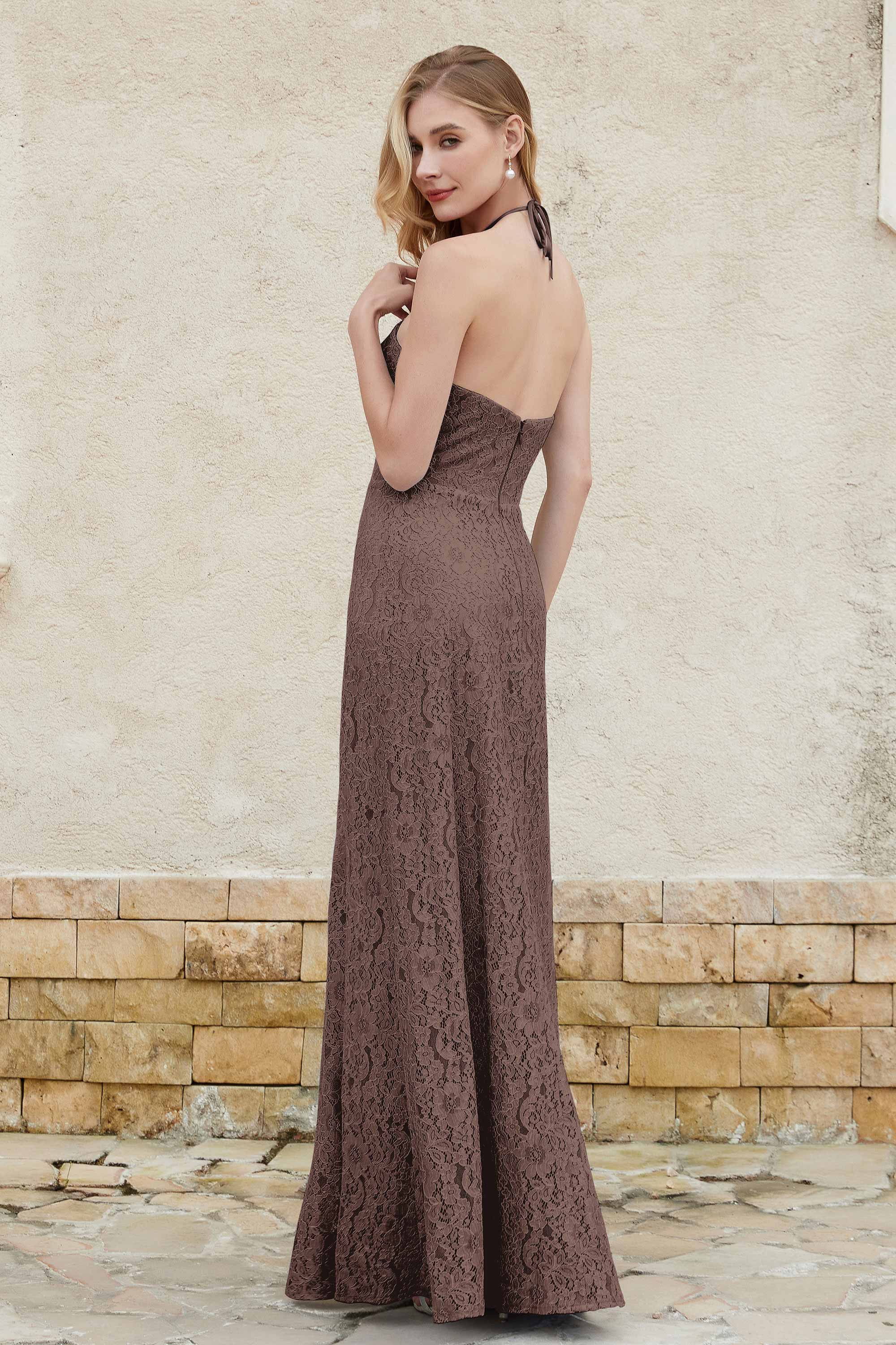 Sheath Lace Halter Bridesmaid Dress Featuring Formal Evening Party Dresses Gowns