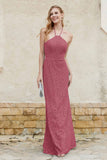 Sheath Lace Halter Bridesmaid Dress Featuring Formal Evening Party Dresses Gowns