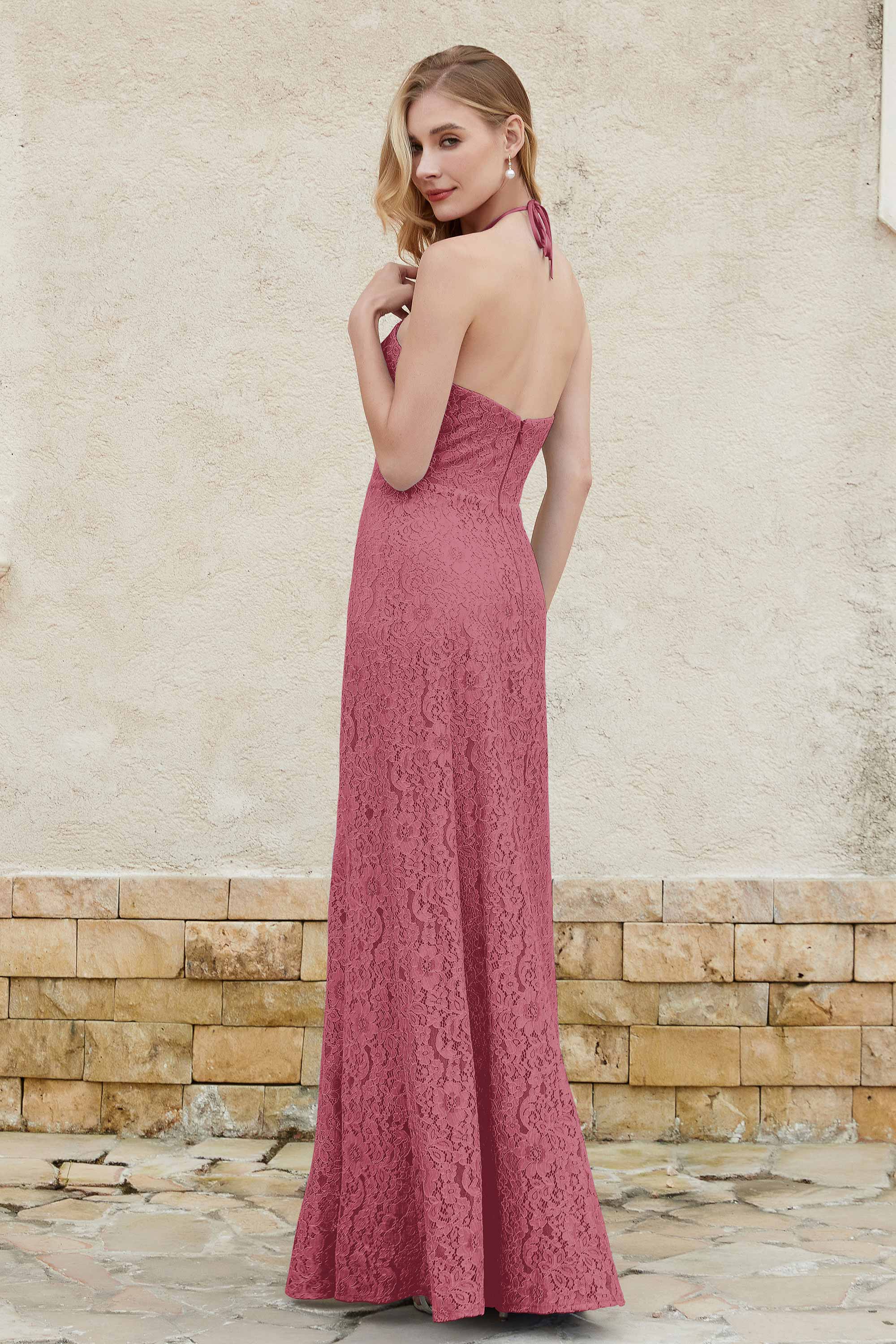 Sheath Lace Halter Bridesmaid Dress Featuring Formal Evening Party Dresses Gowns