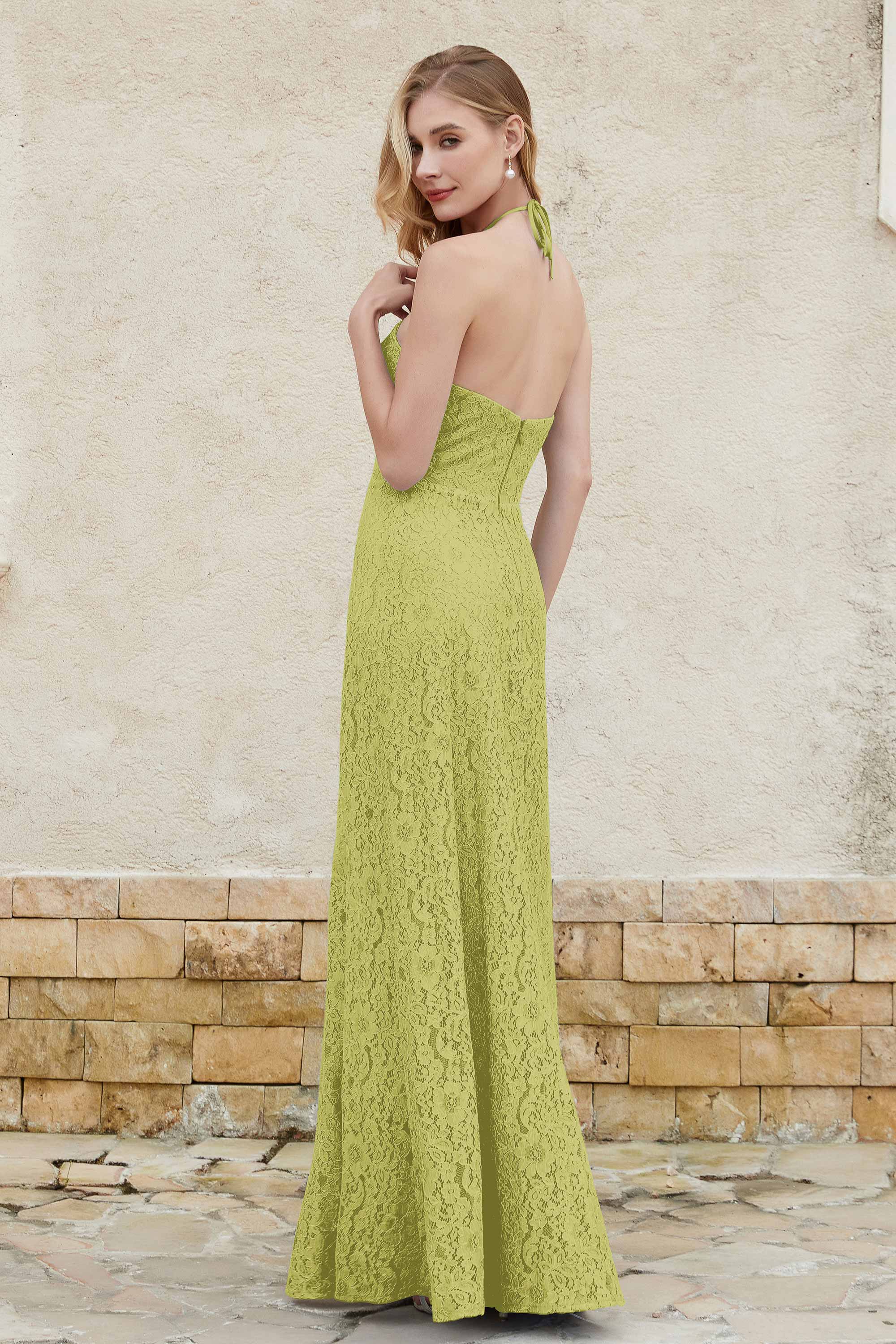 Sheath Lace Halter Bridesmaid Dress Featuring Formal Evening Party Dresses Gowns