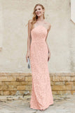 Sheath Lace Halter Bridesmaid Dress Featuring Formal Evening Party Dresses Gowns
