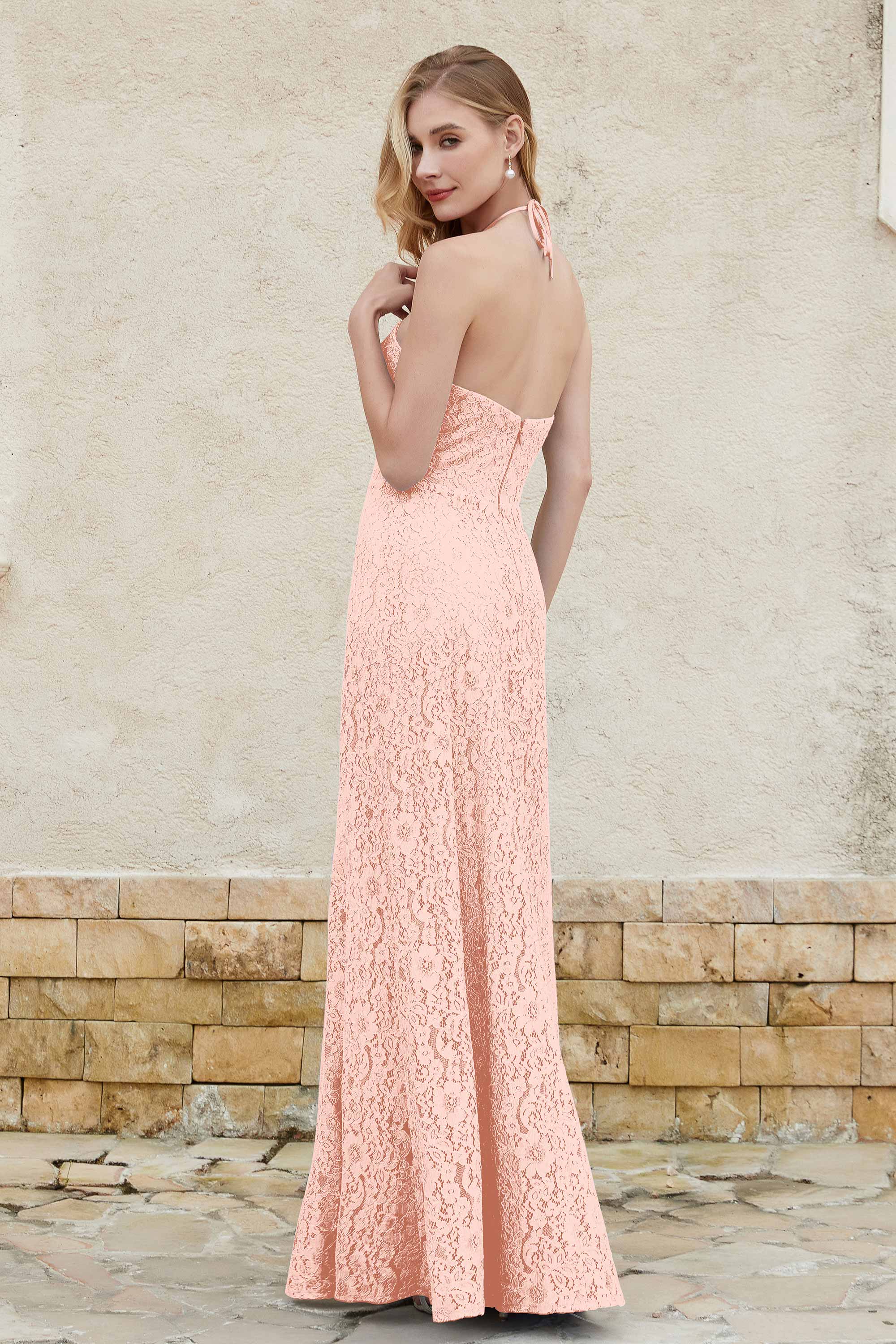 Sheath Lace Halter Bridesmaid Dress Featuring Formal Evening Party Dresses Gowns