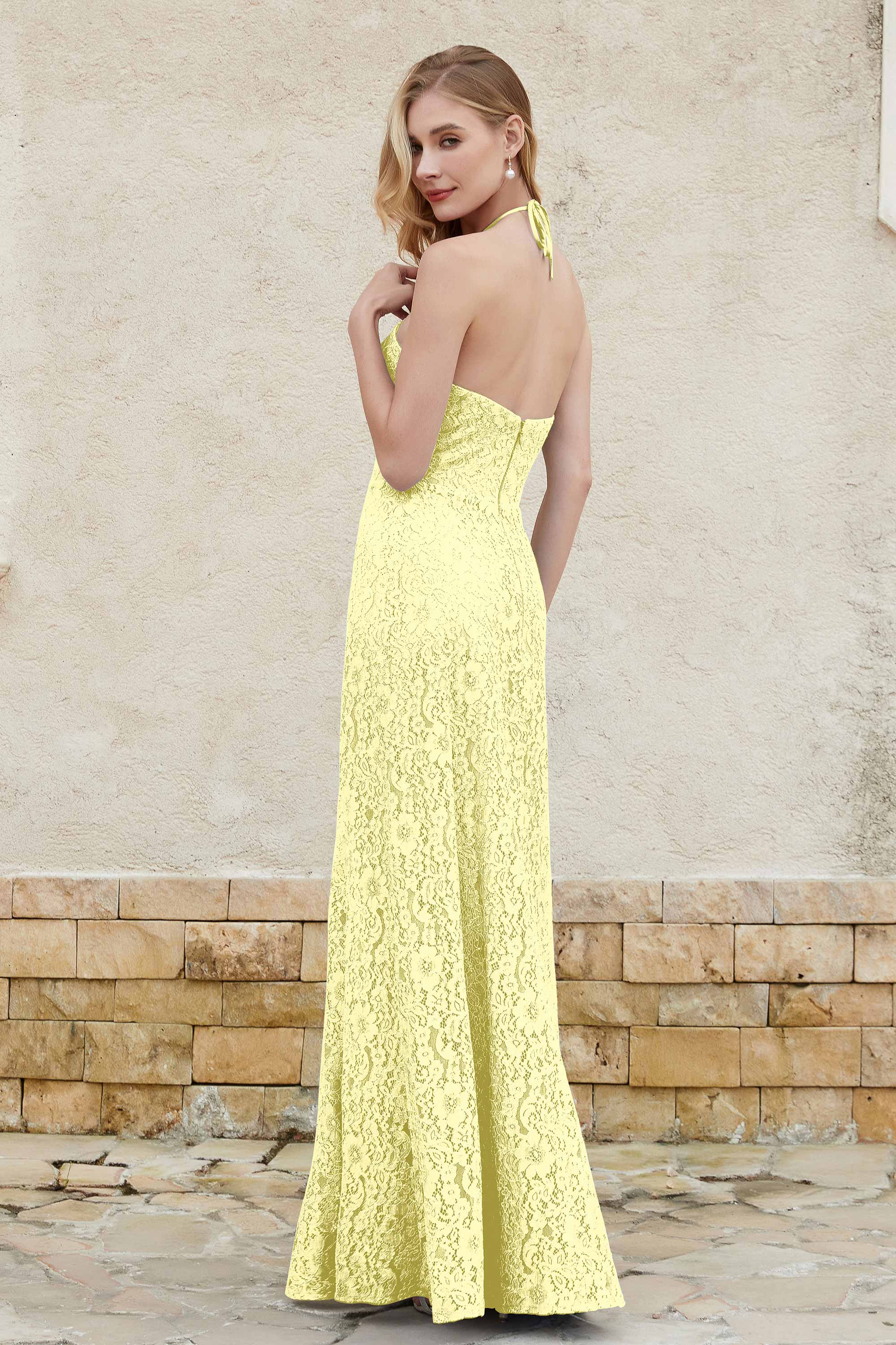 Sheath Lace Halter Bridesmaid Dress Featuring Formal Evening Party Dresses Gowns