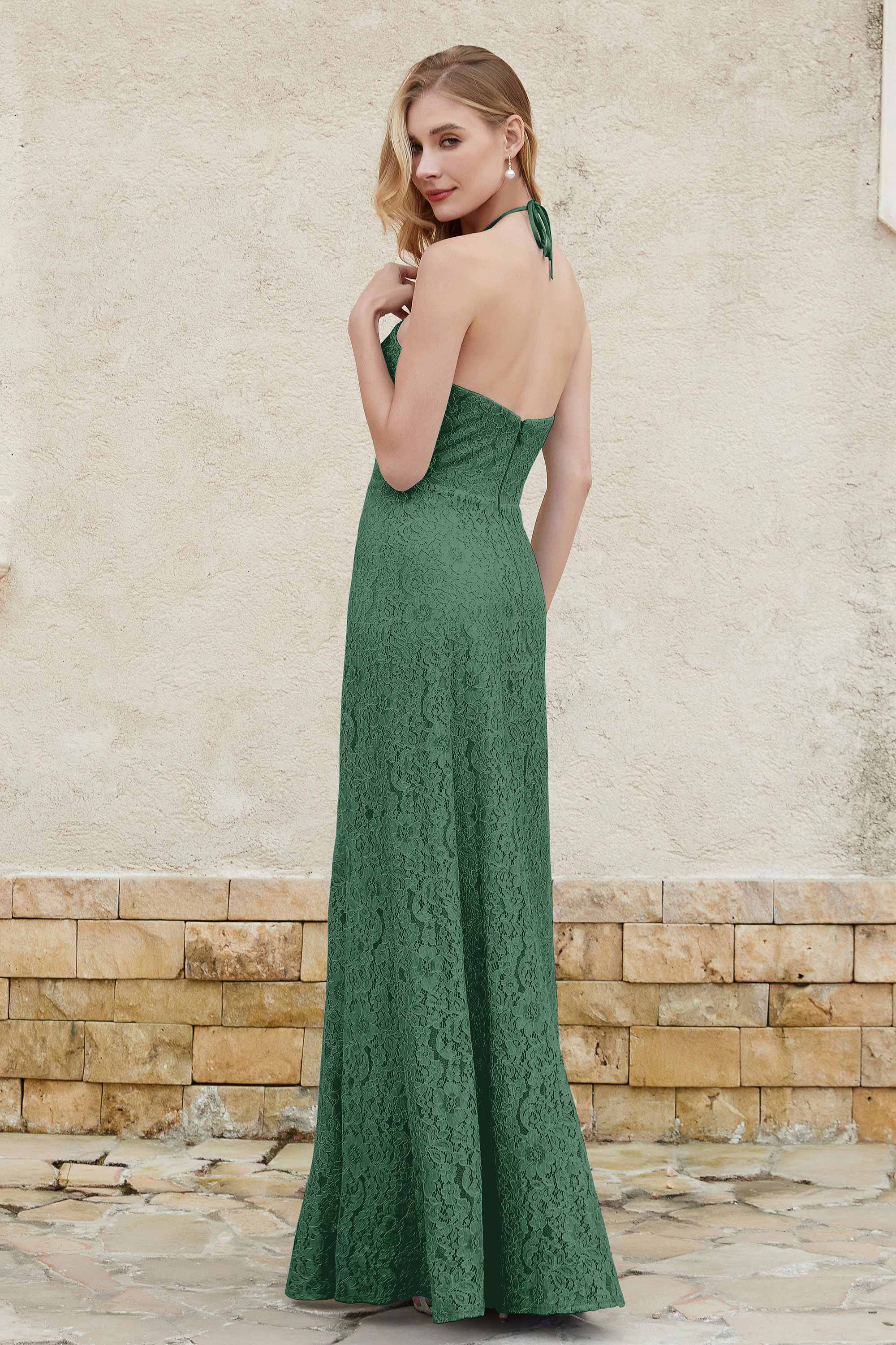 Sheath Lace Halter Bridesmaid Dress Featuring Formal Evening Party Dresses Gowns