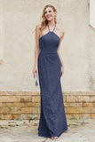 Sheath Lace Halter Bridesmaid Dress Featuring Formal Evening Party Dresses Gowns