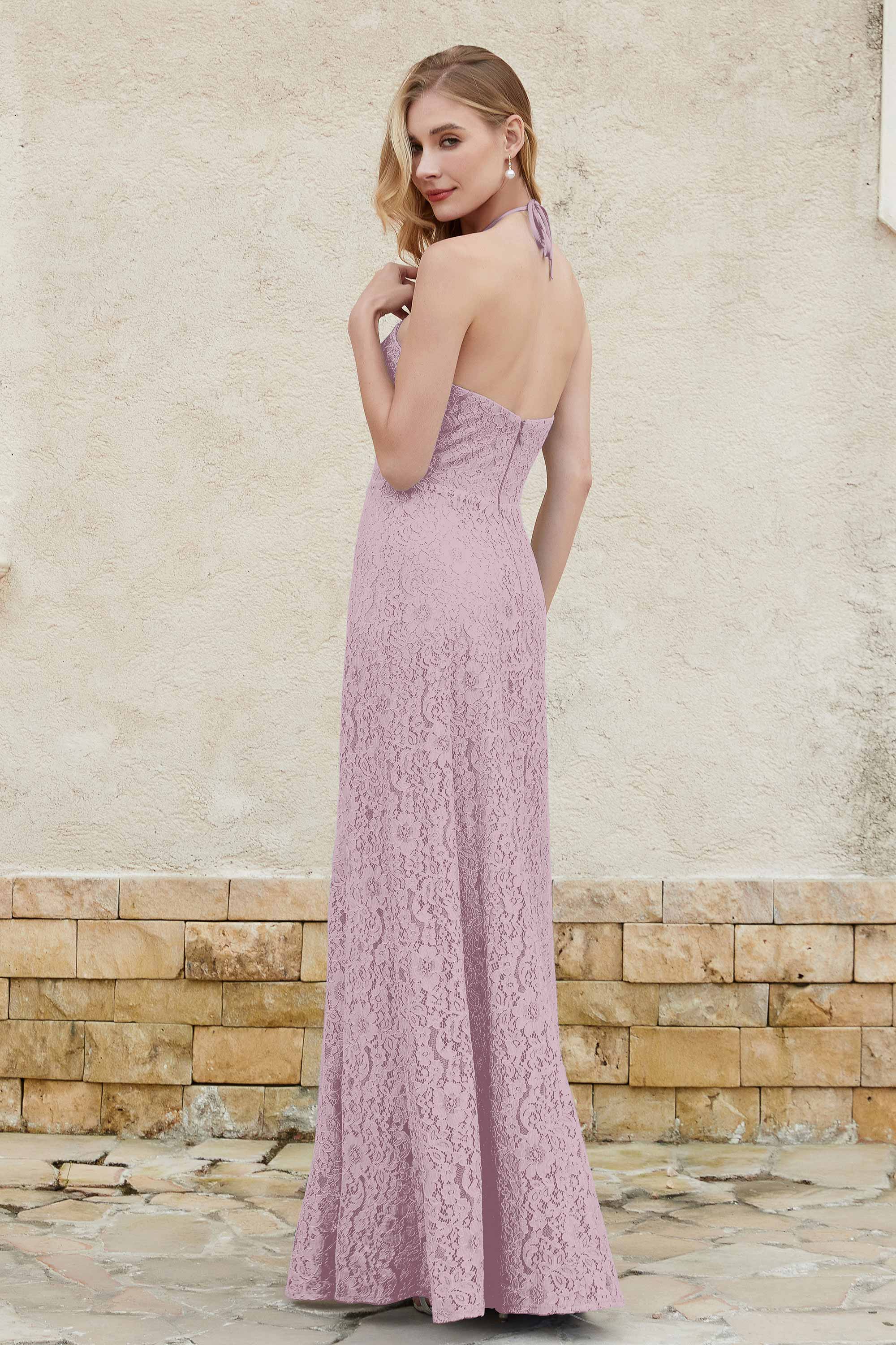 Sheath Lace Halter Bridesmaid Dress Featuring Formal Evening Party Dresses Gowns