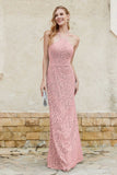 Sheath Lace Halter Bridesmaid Dress Featuring Formal Evening Party Dresses Gowns