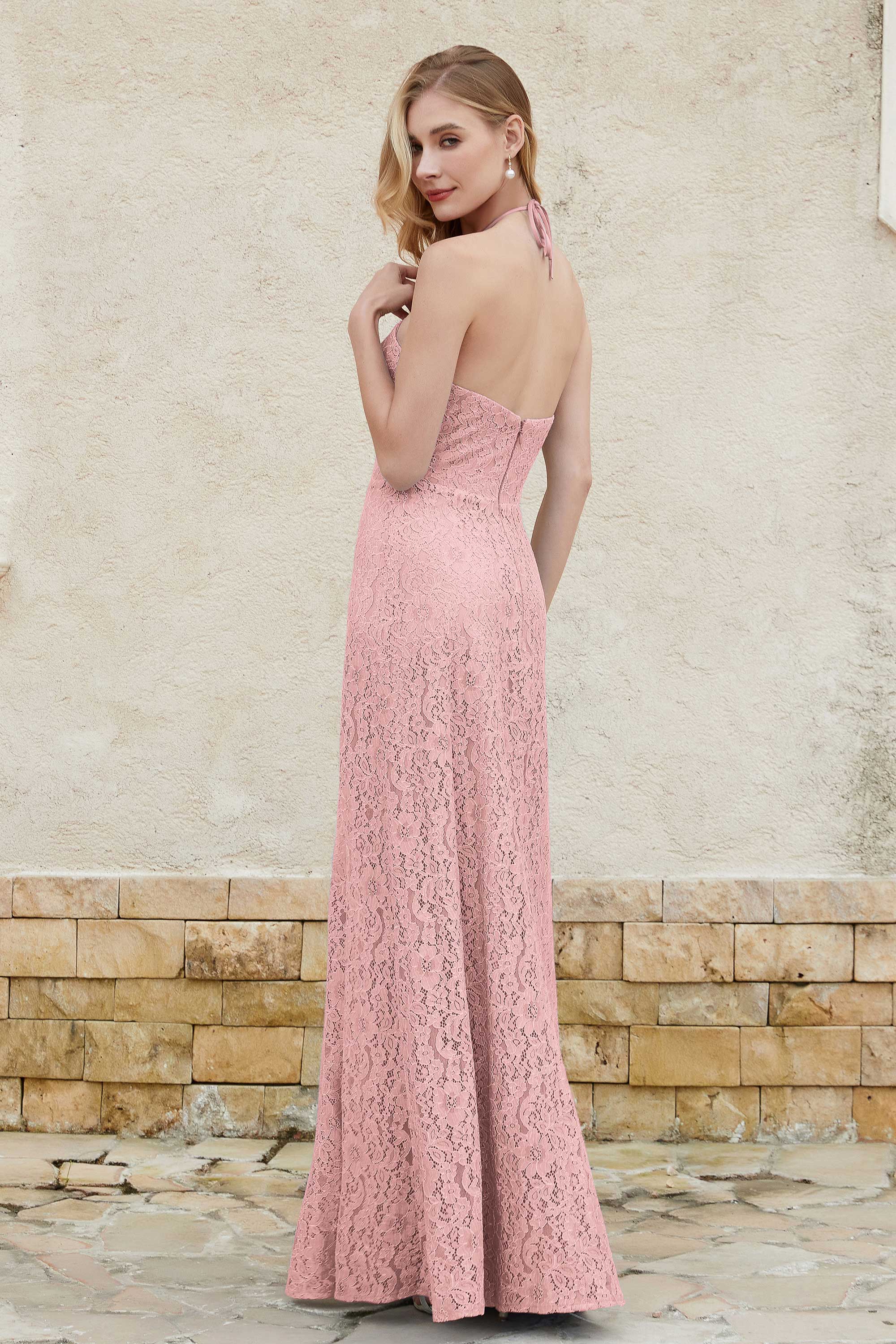 Sheath Lace Halter Bridesmaid Dress Featuring Formal Evening Party Dresses Gowns