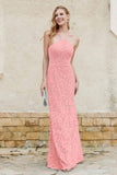 Sheath Lace Halter Bridesmaid Dress Featuring Formal Evening Party Dresses Gowns