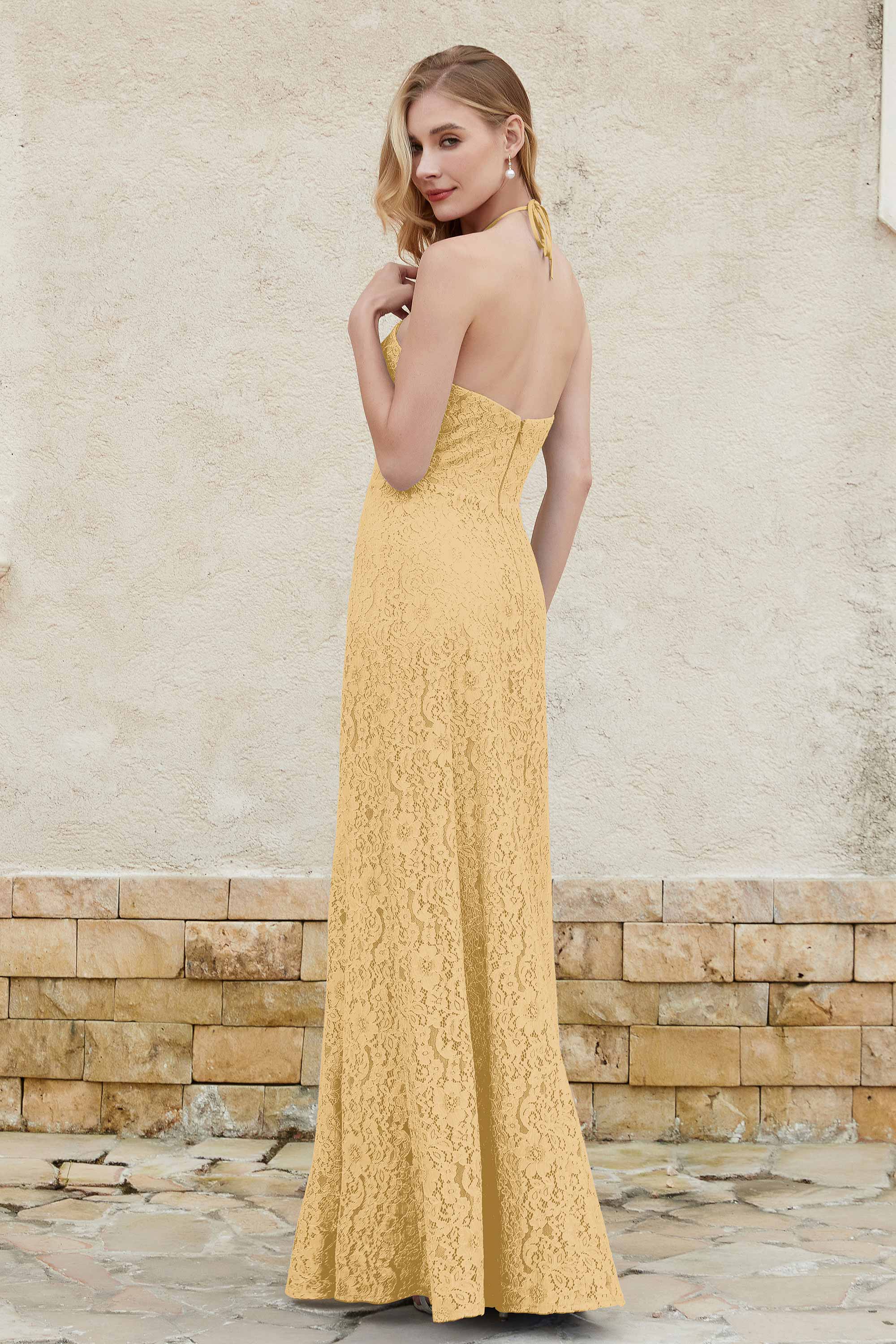 Sheath Lace Halter Bridesmaid Dress Featuring Formal Evening Party Dresses Gowns