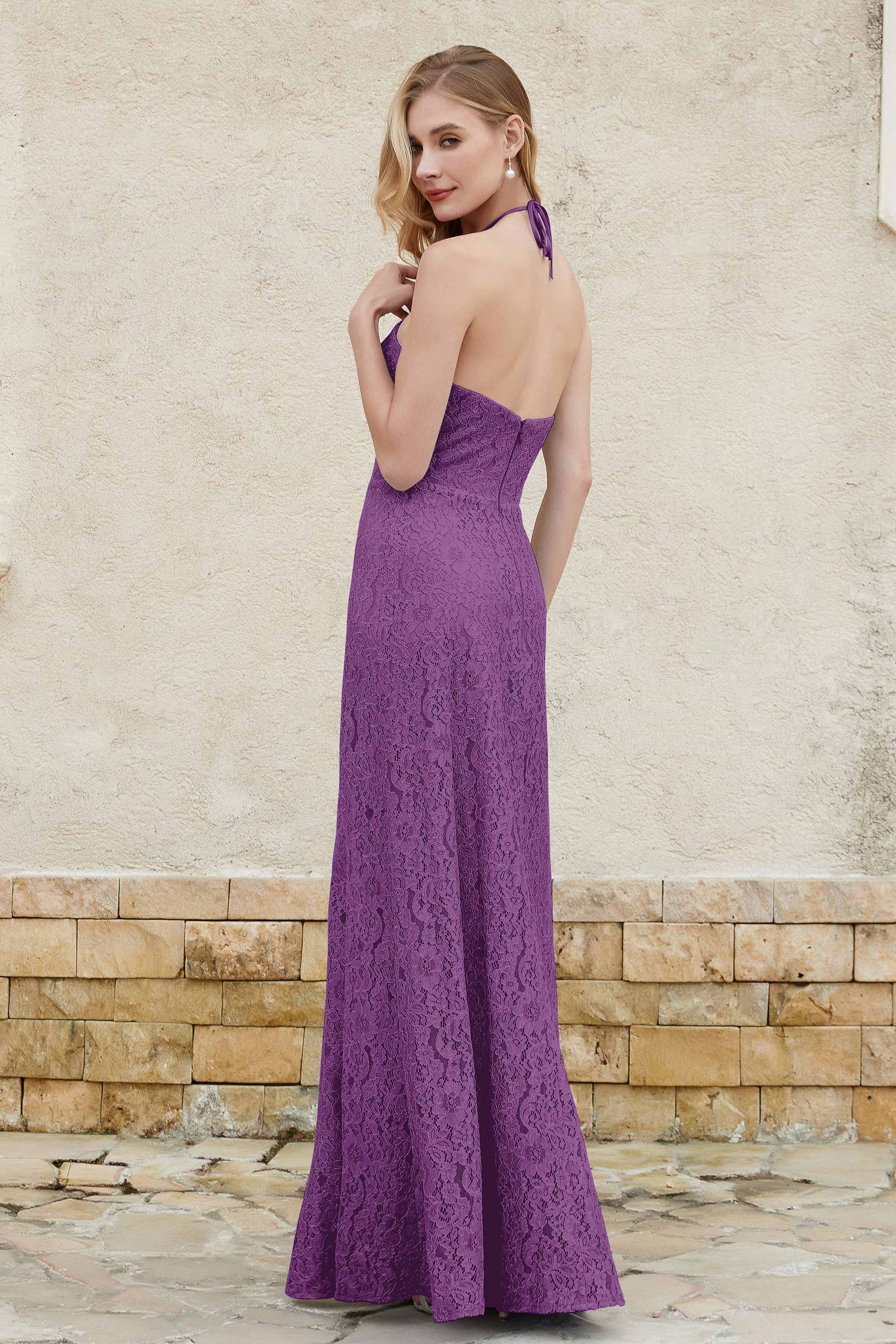Sheath Lace Halter Bridesmaid Dress Featuring Formal Evening Party Dresses Gowns