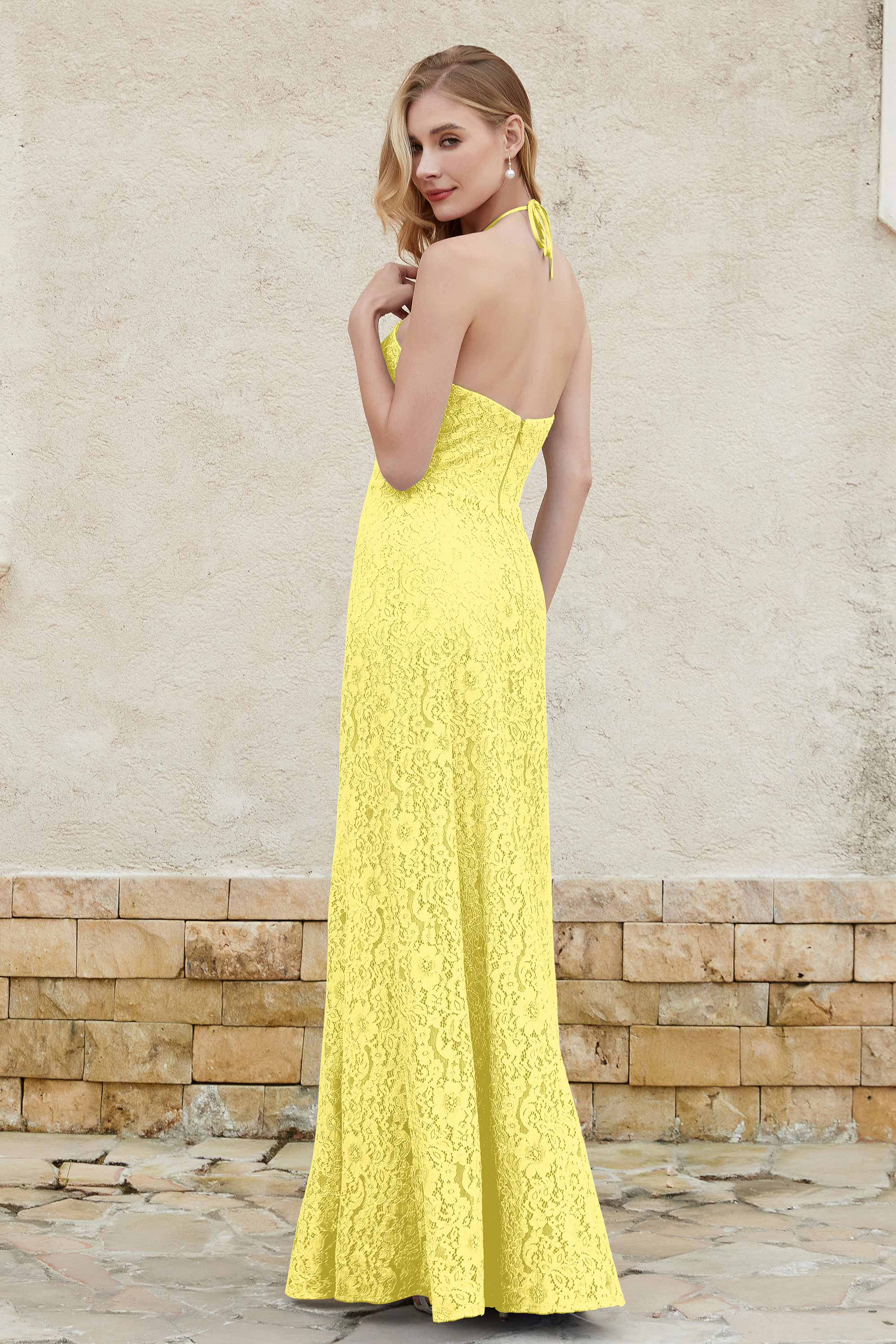 Sheath Lace Halter Bridesmaid Dress Featuring Formal Evening Party Dresses Gowns
