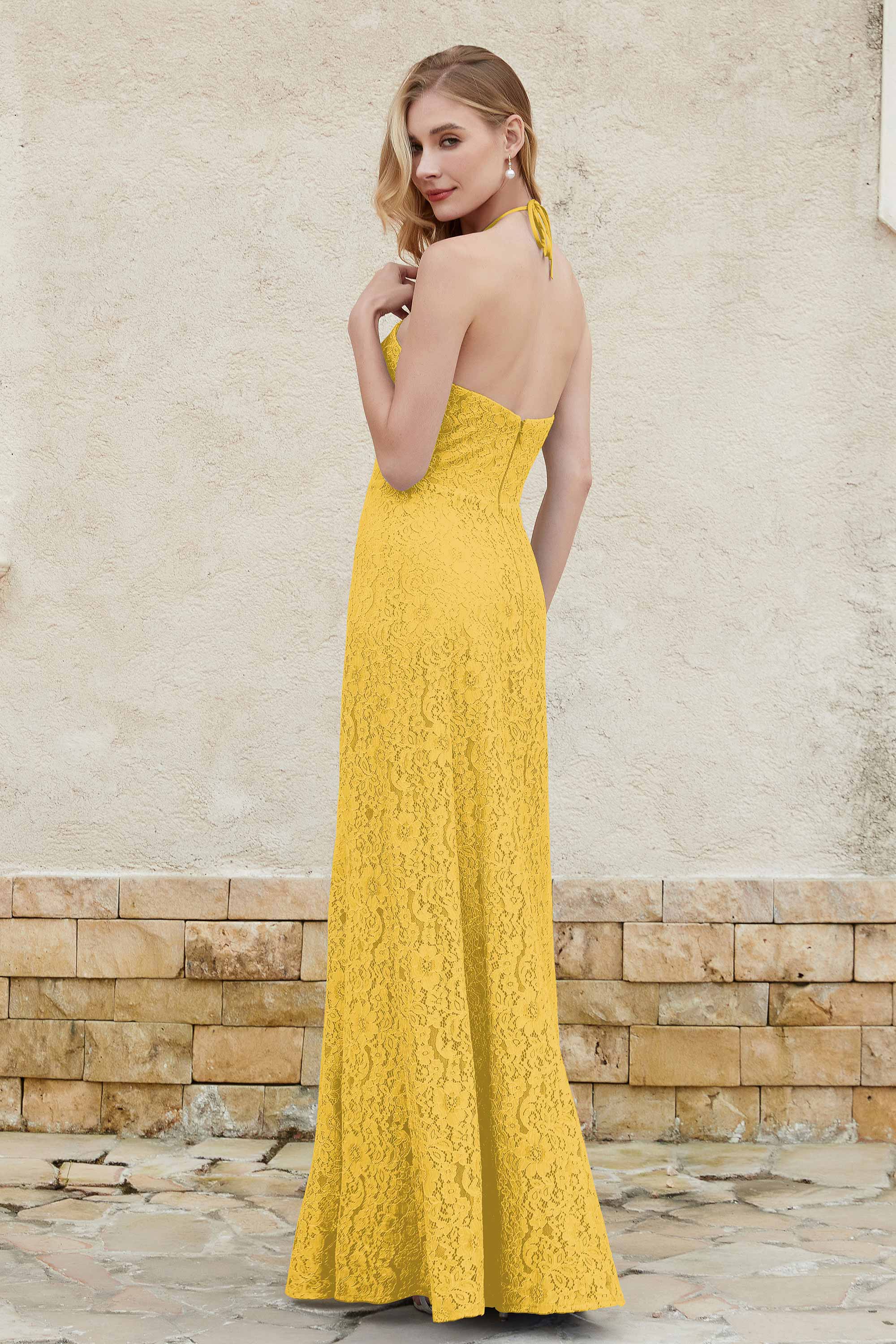 Sheath Lace Halter Bridesmaid Dress Featuring Formal Evening Party Dresses Gowns