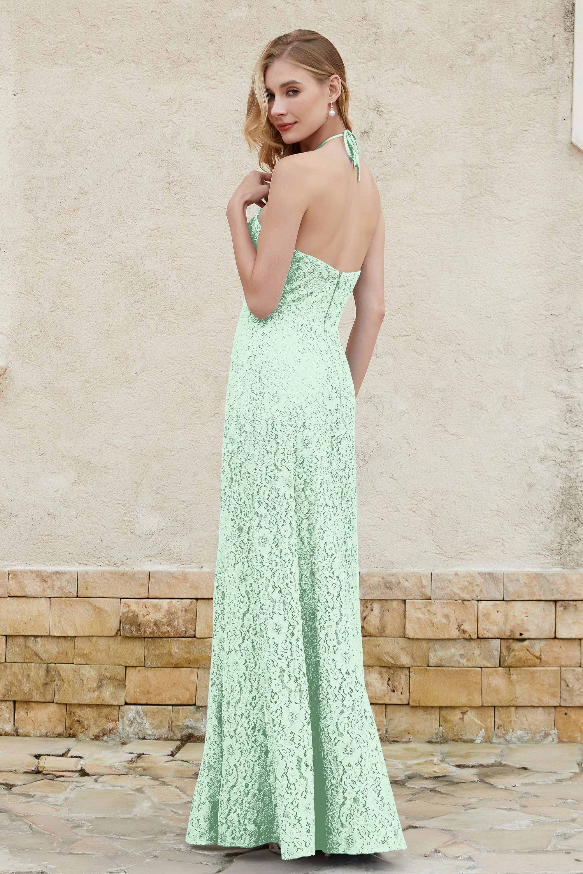 Sheath Lace Halter Bridesmaid Dress Featuring Formal Evening Party Dresses Gowns