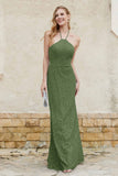 Sheath Lace Halter Bridesmaid Dress Featuring Formal Evening Party Dresses Gowns